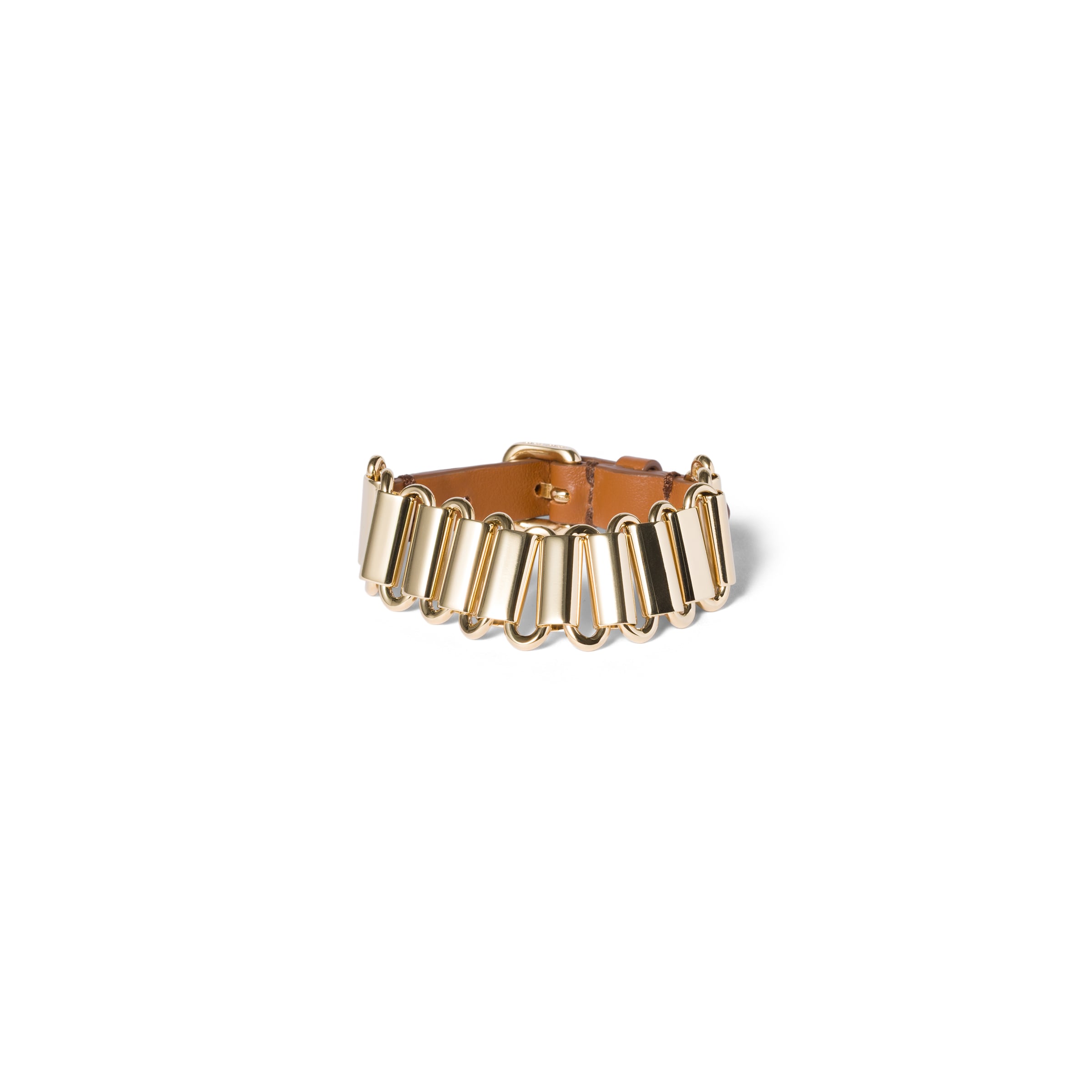 Miu Miu Metal And Leather Bracelet, Woman, Gold/cognac, Size M