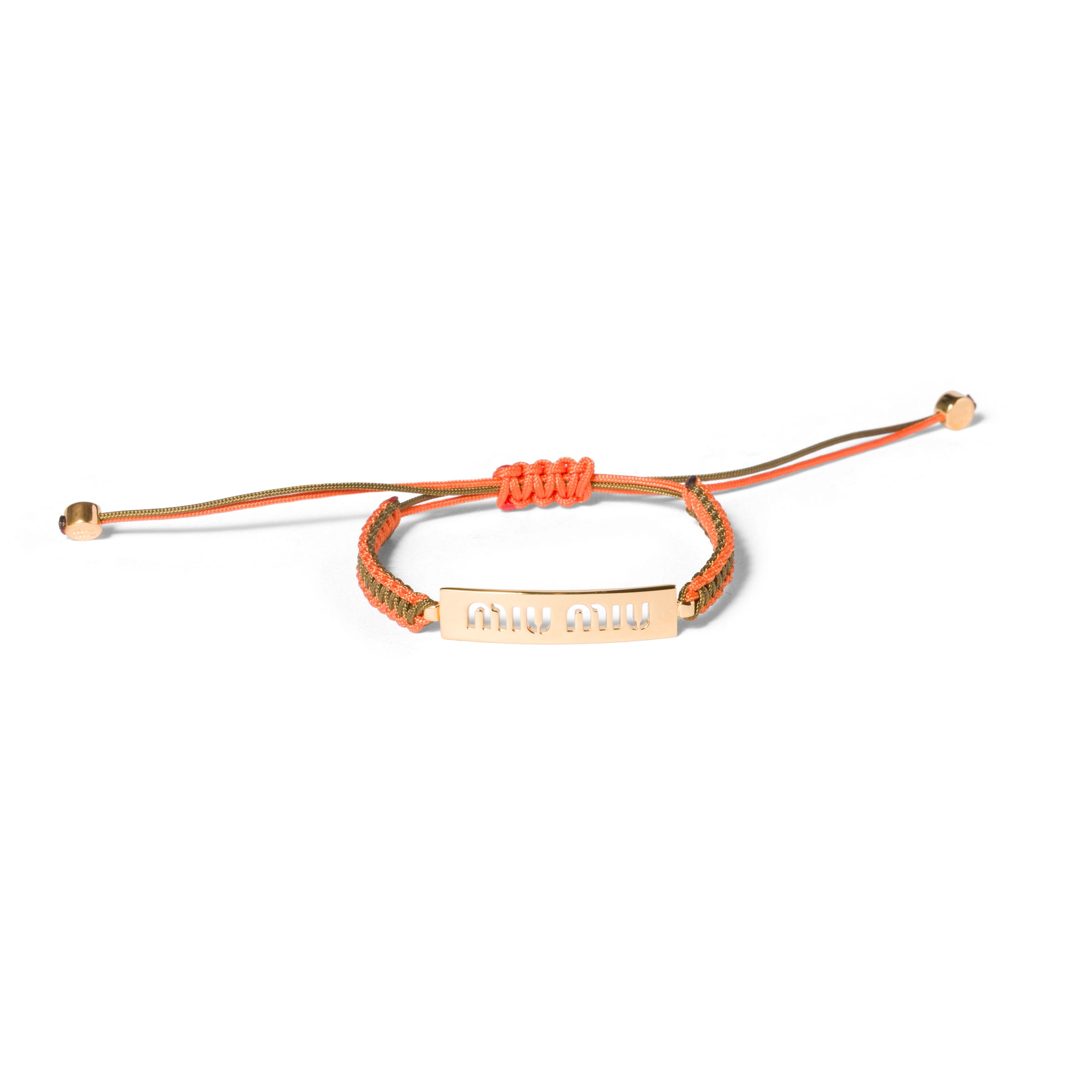 Miu Miu Cotton And Metal Bracelet, Woman, Gold/olive/orange