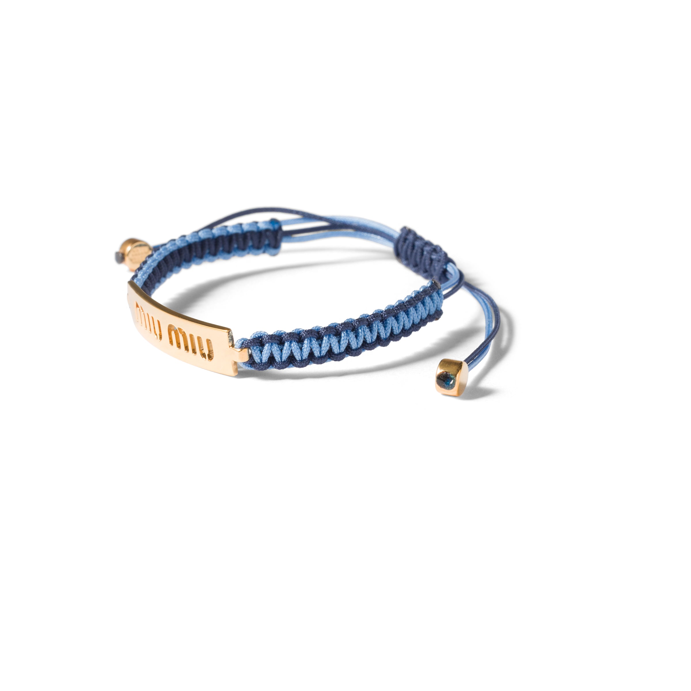 Miu Miu Adjustable Cord Bracelet Gold Tone Accents In Blue