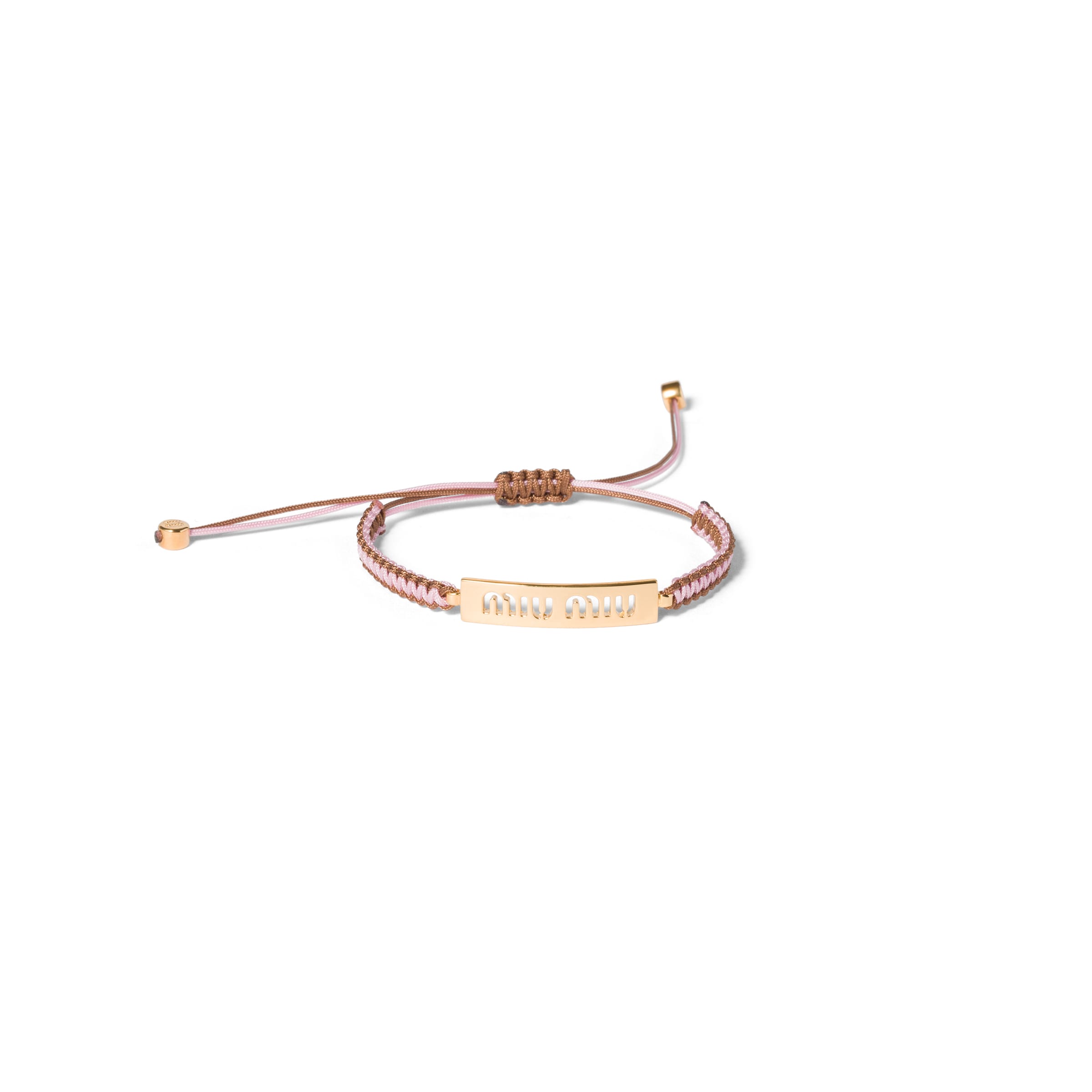 Miu Miu Cotton And Metal Bracelet, Woman, Gold/pink/brown