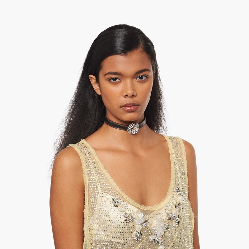 Curated visual reference: Sand Coffee Nappa Leather Choker With Crystals Photo Inspiration