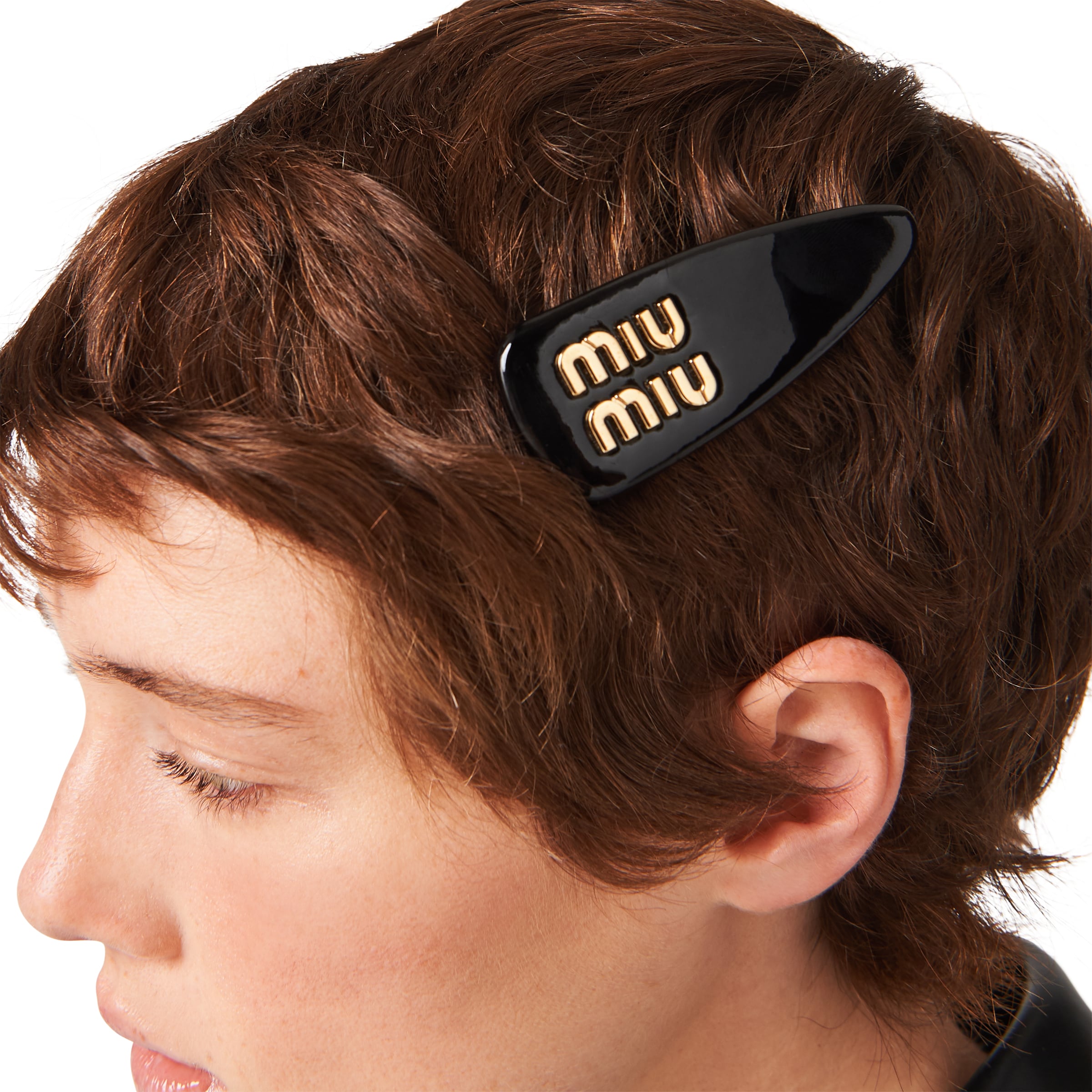 Miu Miu Patent Leather Hair Clip In Briarwood