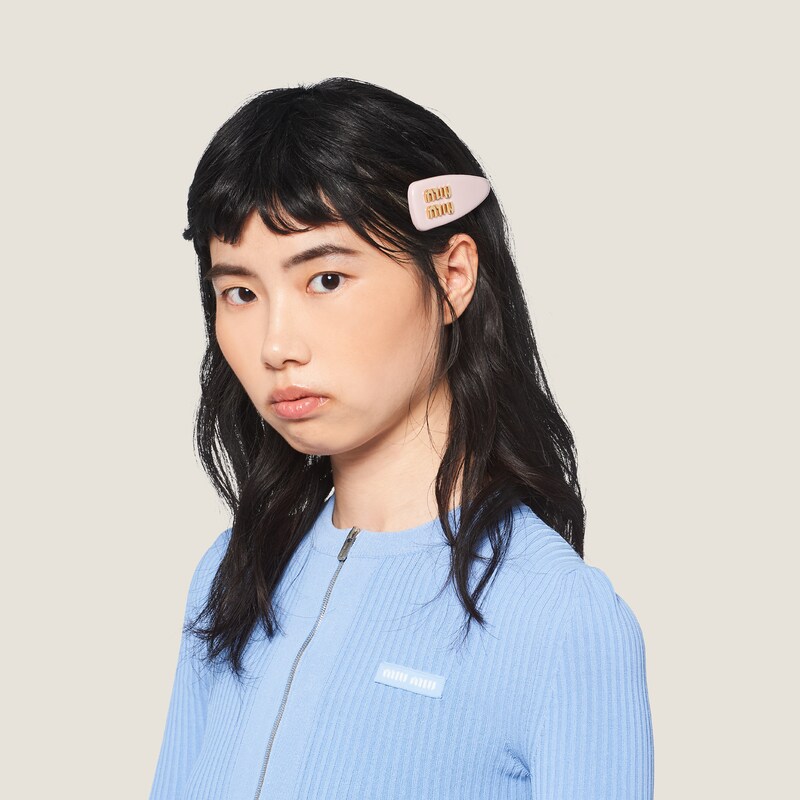 MIUMIU Nappa leather Logo gold hair accessory Katyusha accessories 51H025 pink