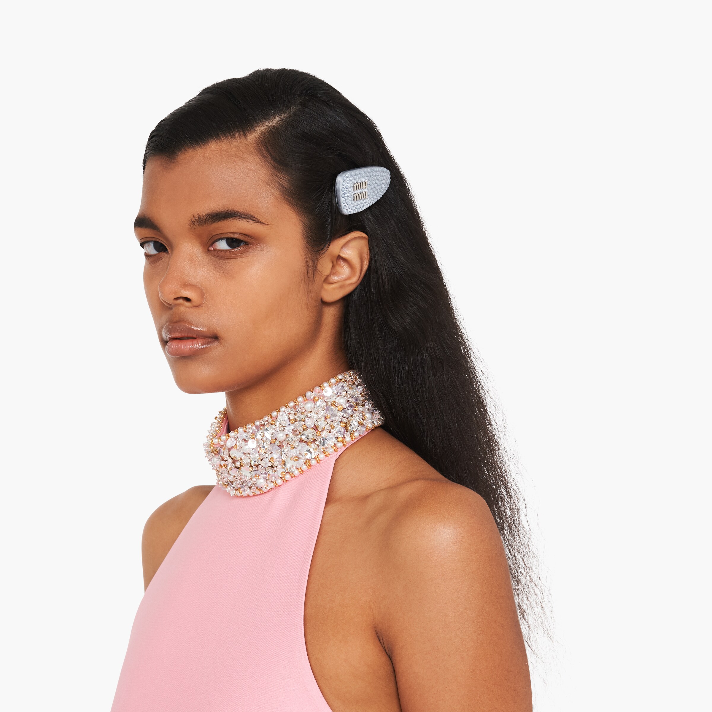 Barrette à Cheveux Strass Coeur Froufrou - Satin Dentelle Noir Et Bleu Gris - Accessoire Neuf