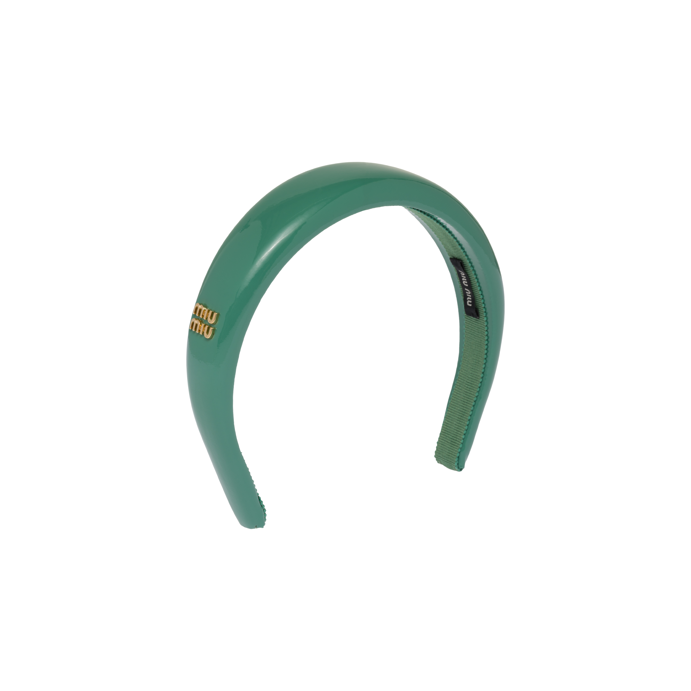 Miu Miu Patent Leather Headband In Sage Green