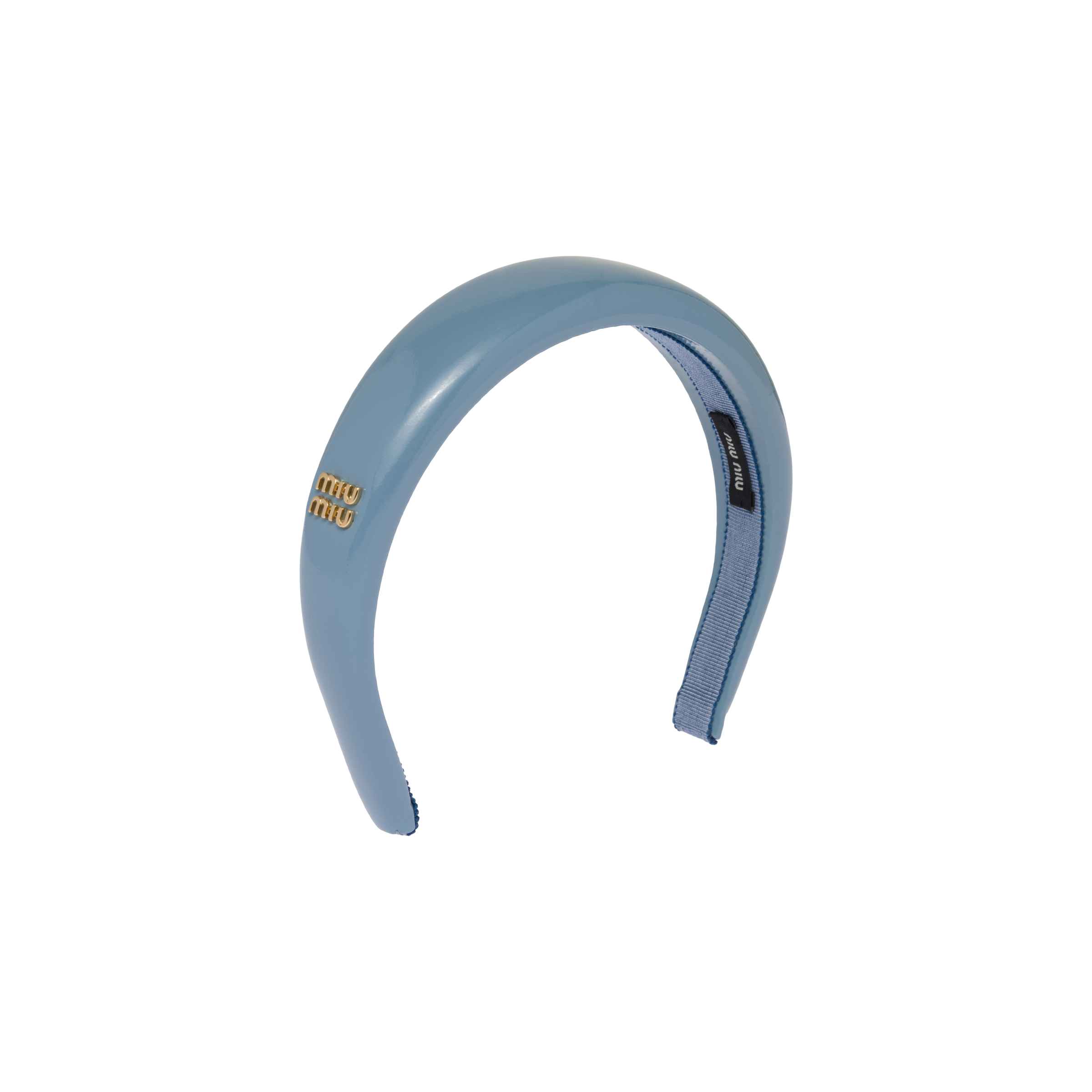 Miu Miu Patent Leather Headband In Astral Blue