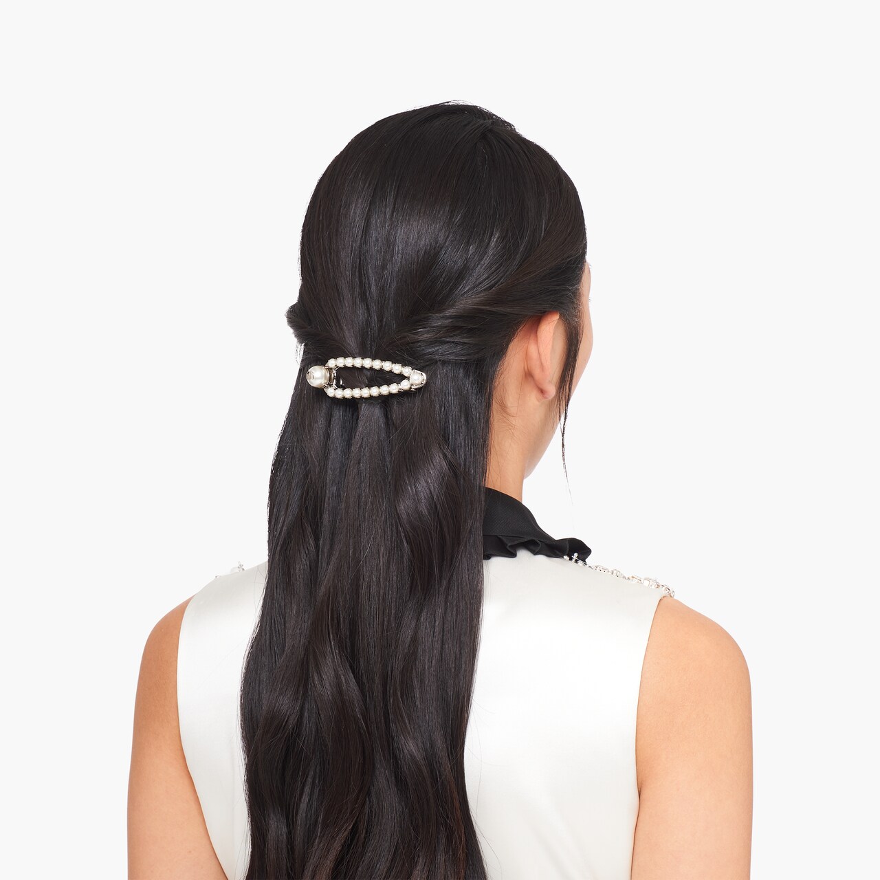 Miu Pearl hair clip with pearls Steel/cream | Miu Miu