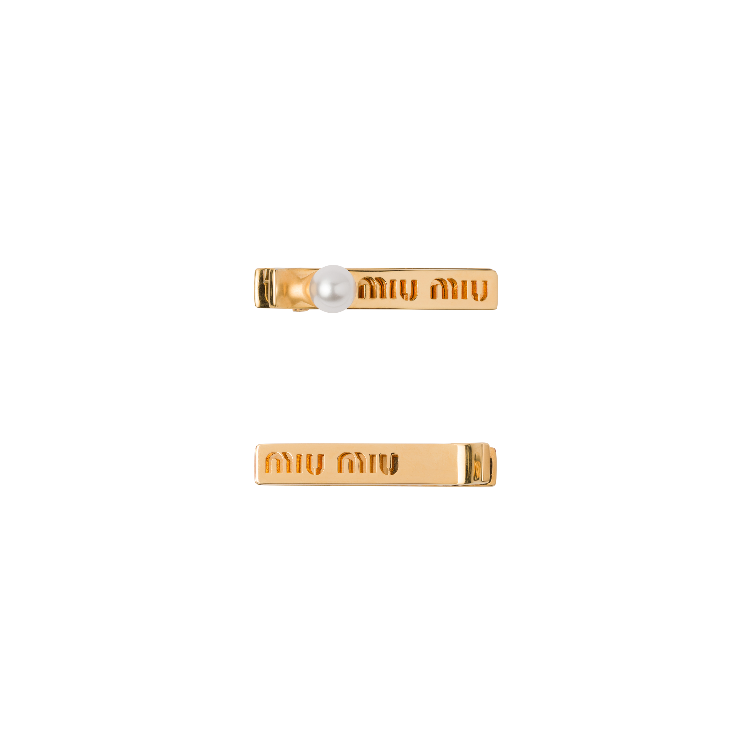 Miu Miu Miu Logo Hair Clips In Gold/cream