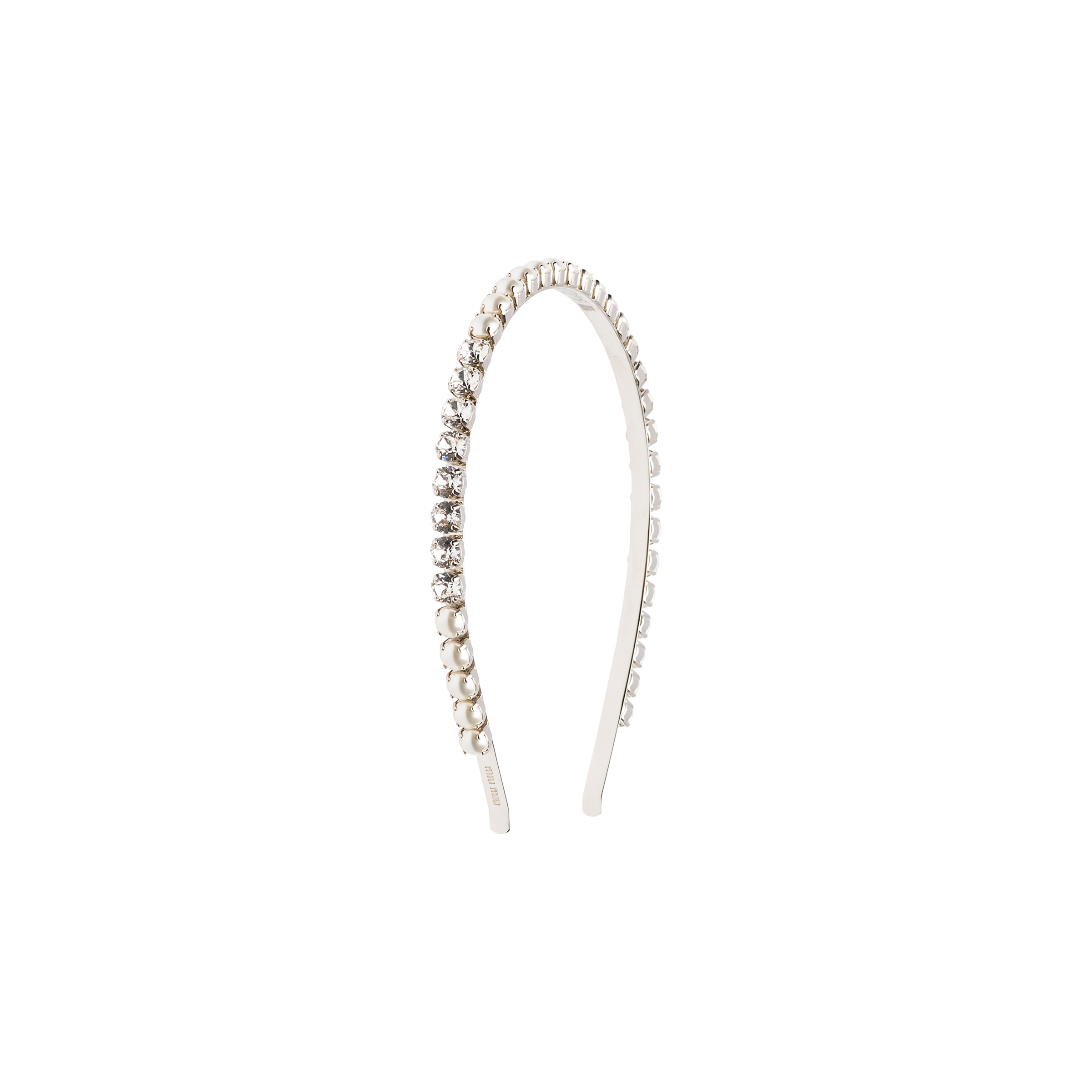 Miu Miu Headband With Crystals In Cream/cristal