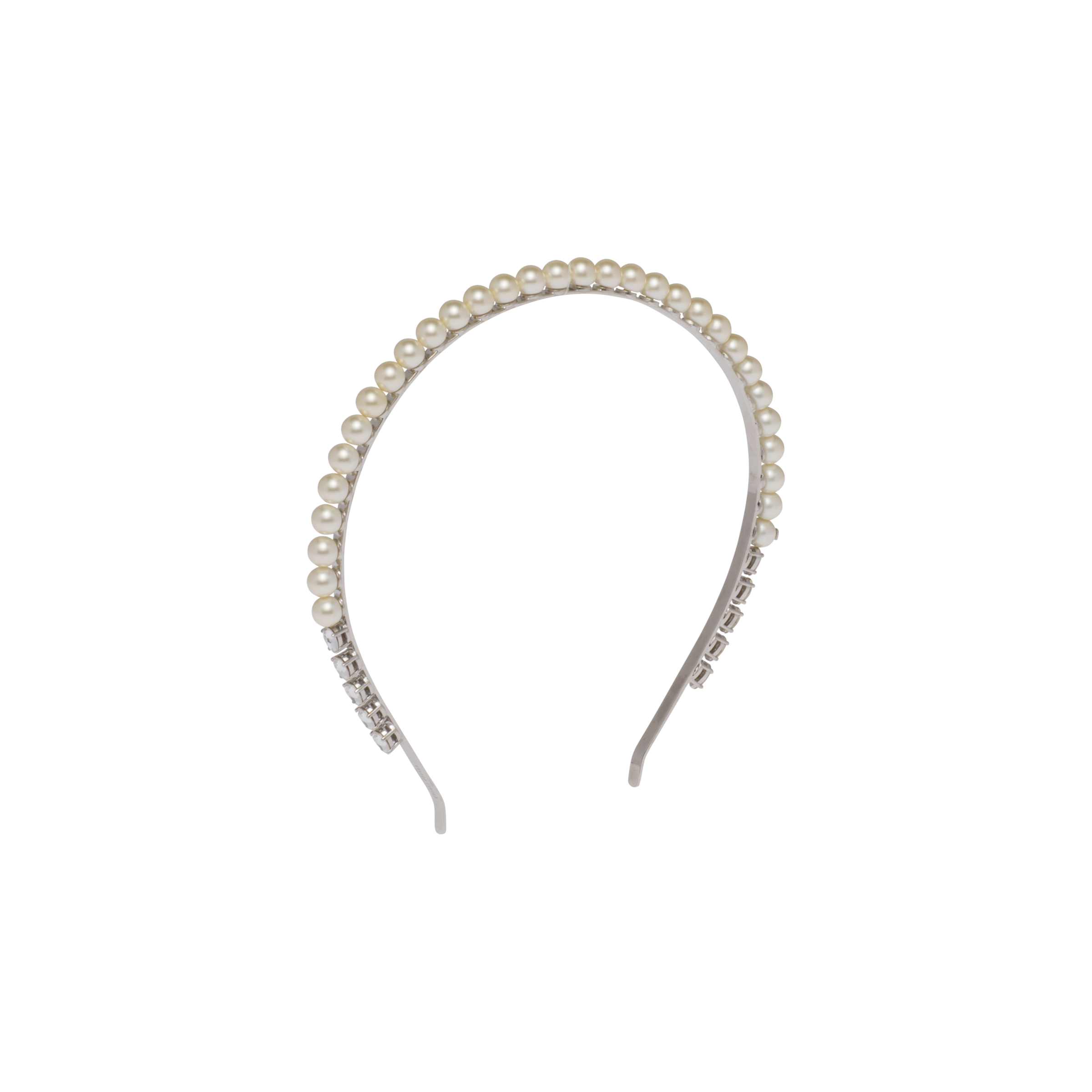 Cream/crystal Metal Headband With Pearls And Crystals