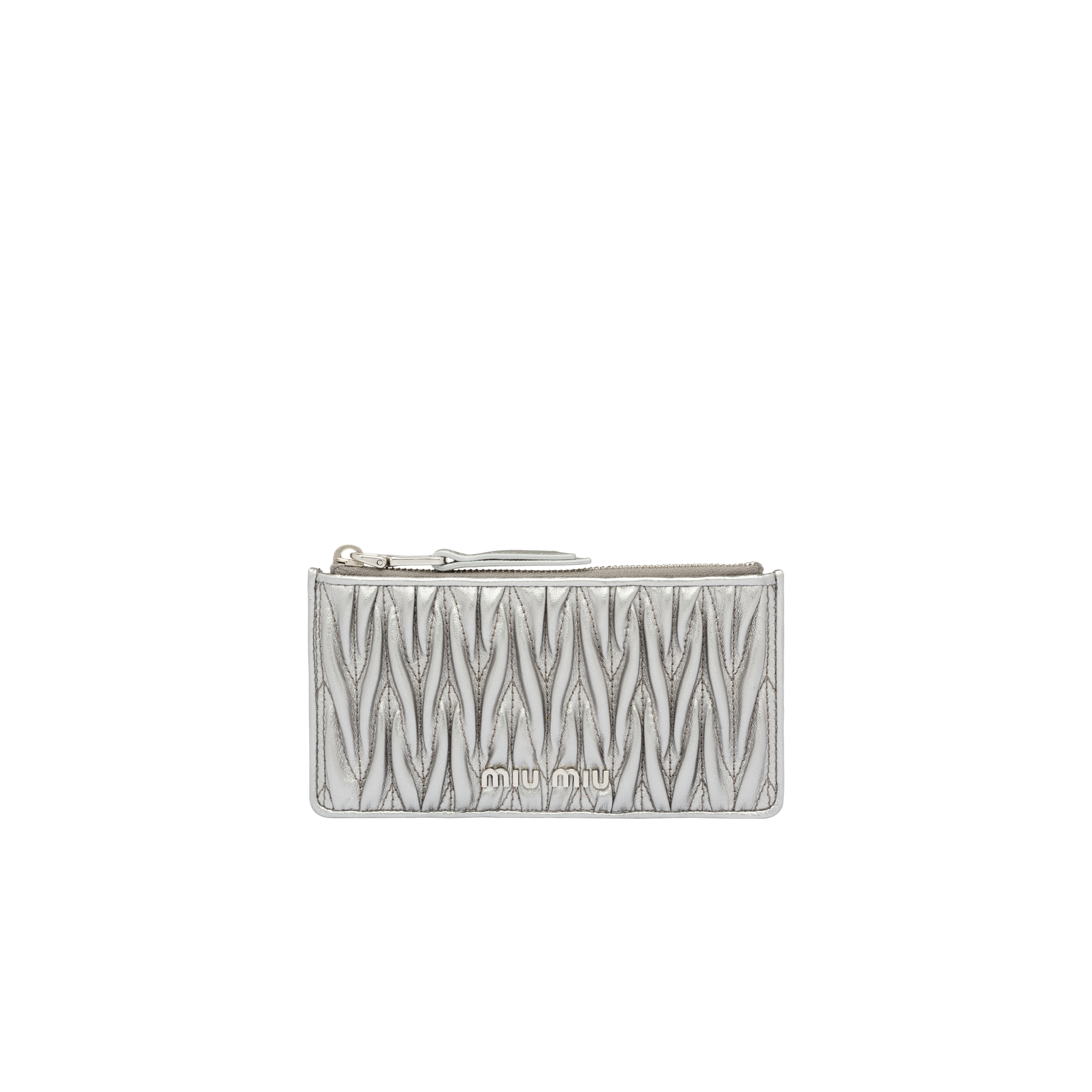 Miu Miu Matelassé Nappa Leather Zipper Wallet In White | ModeSens