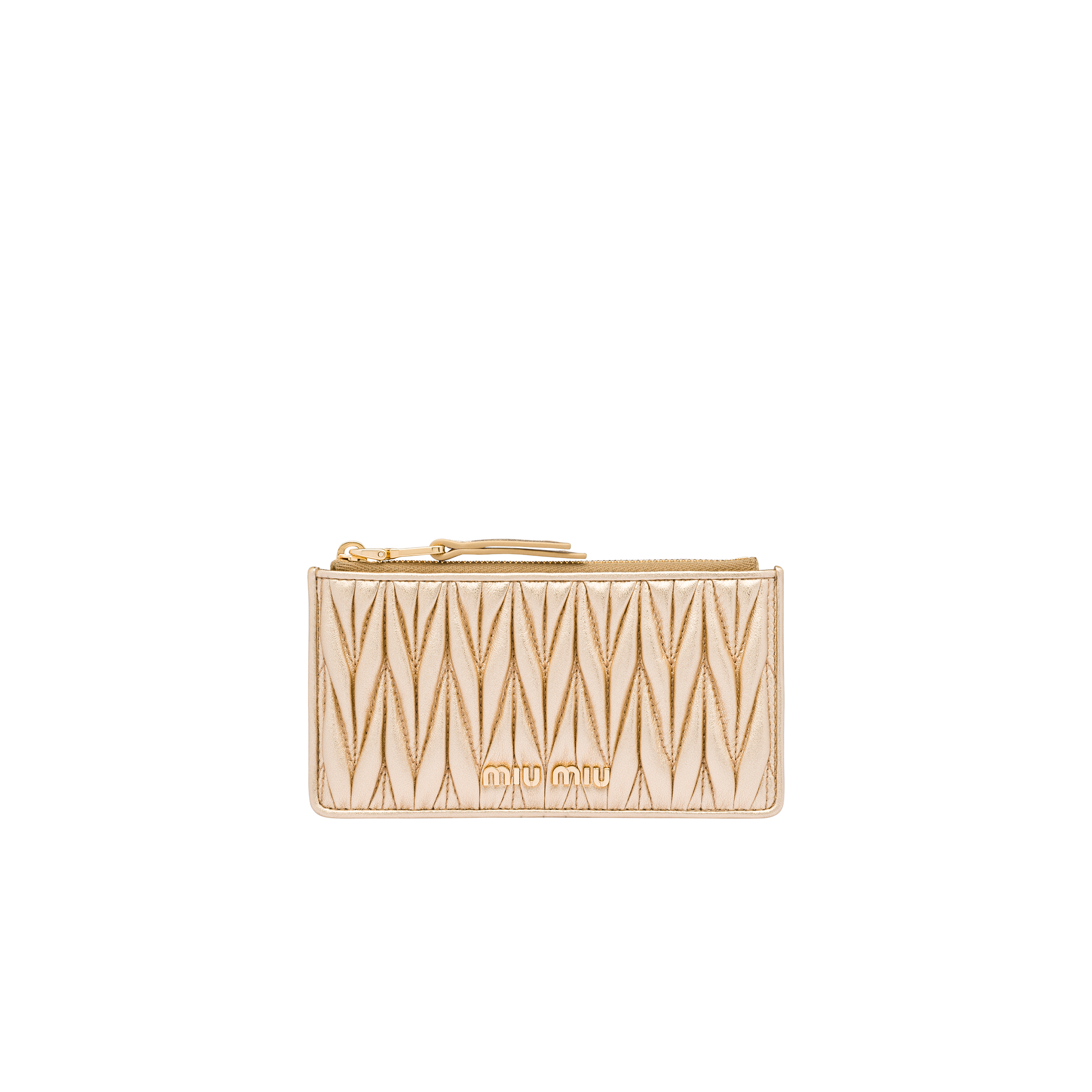 Matelass Nappa Leather Zipper Wallet Platinum Miu Miu