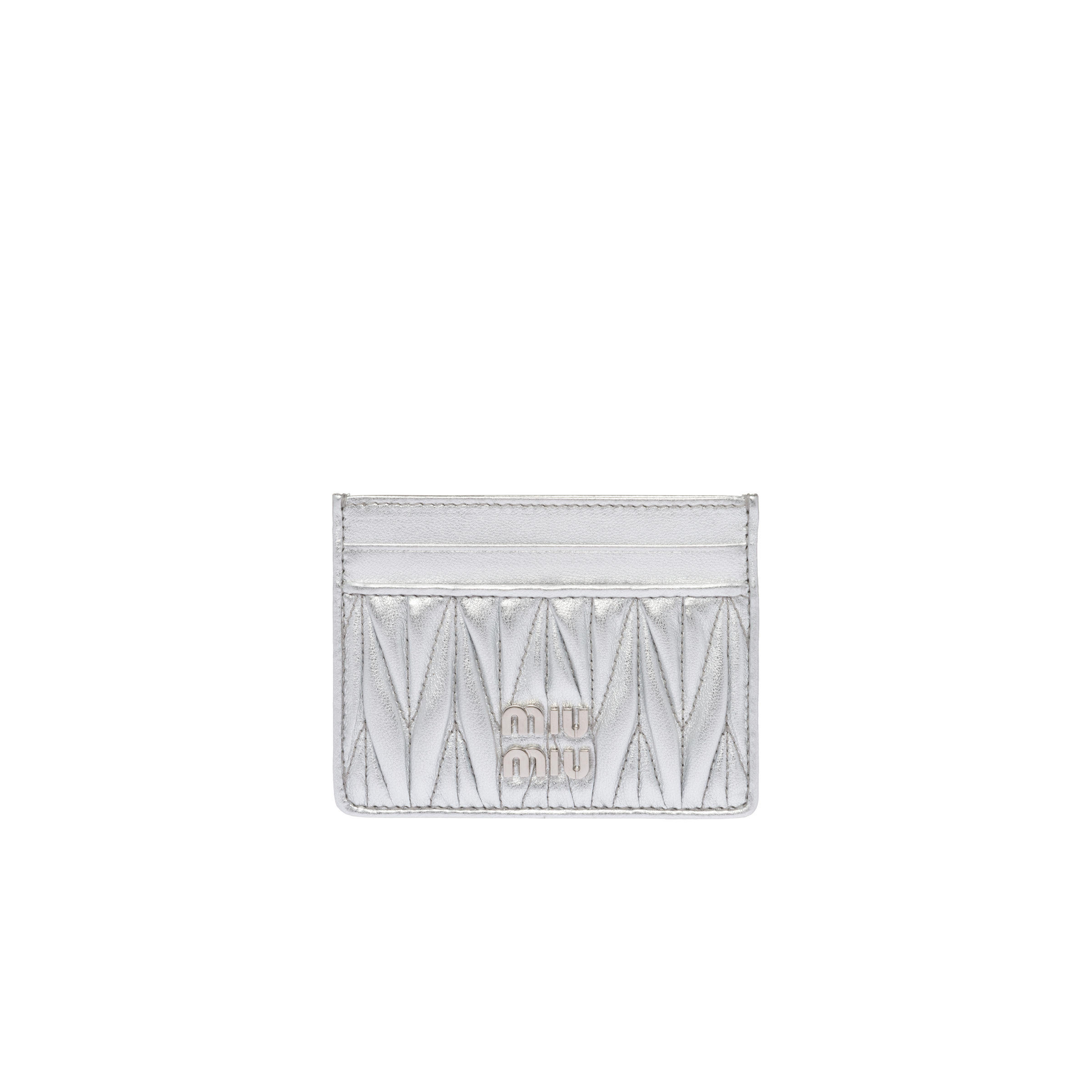 Miu Miu Matelassé Nappa-leather Card Holder In Silver