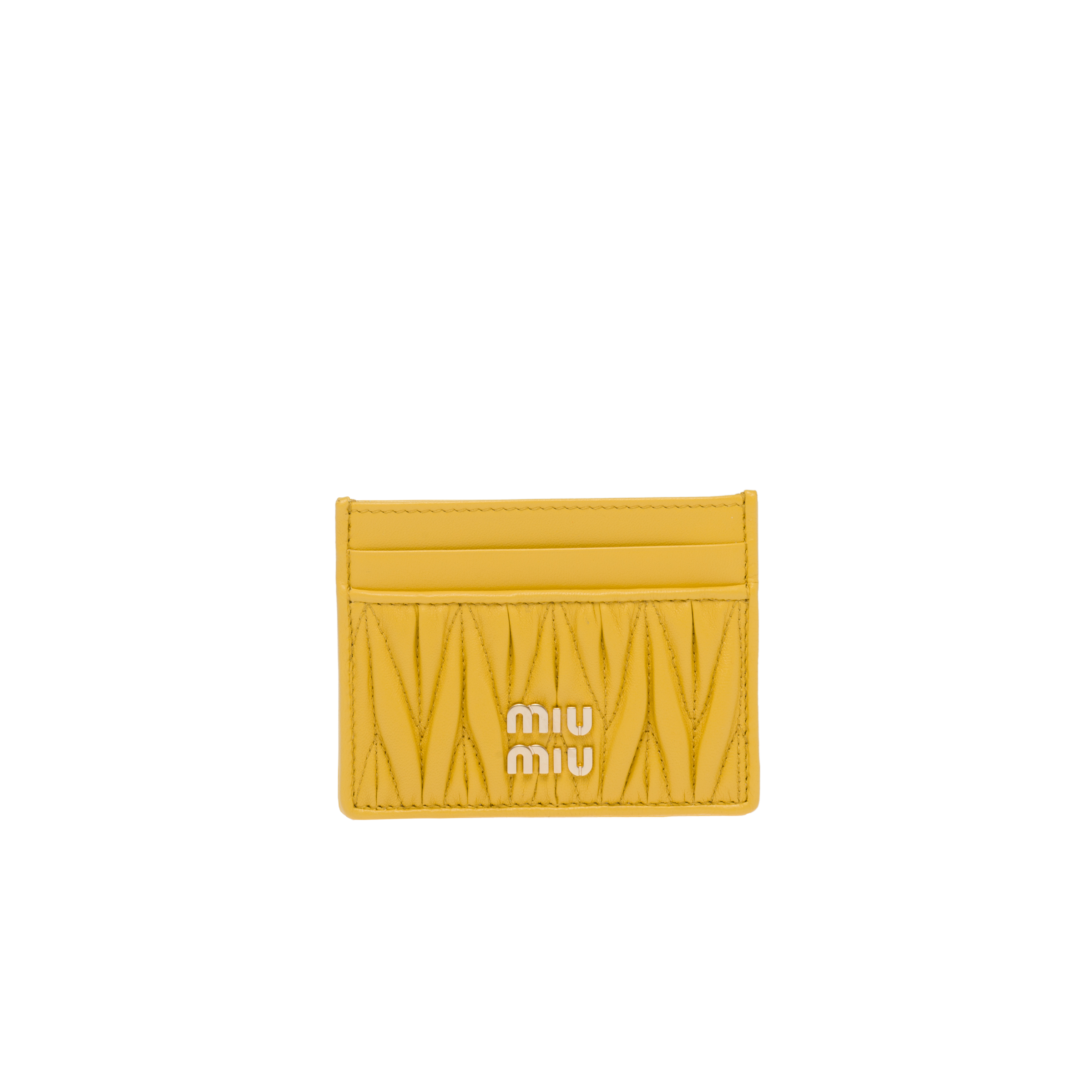 Miu Miu Matelassé Nappa-leather Card Holder In Sunny Yellow