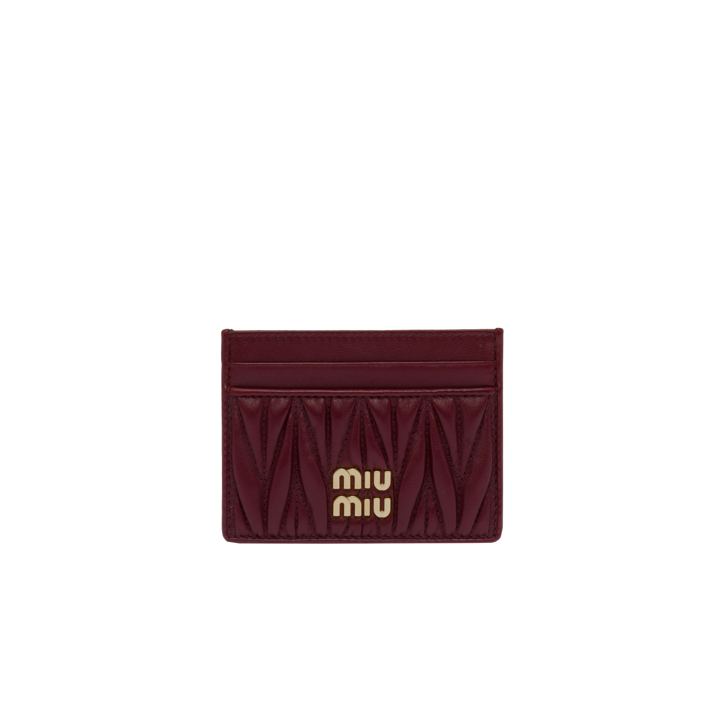Miu Miu Matelassé Nappa Leather Card Holder In Amaranth Red/maize