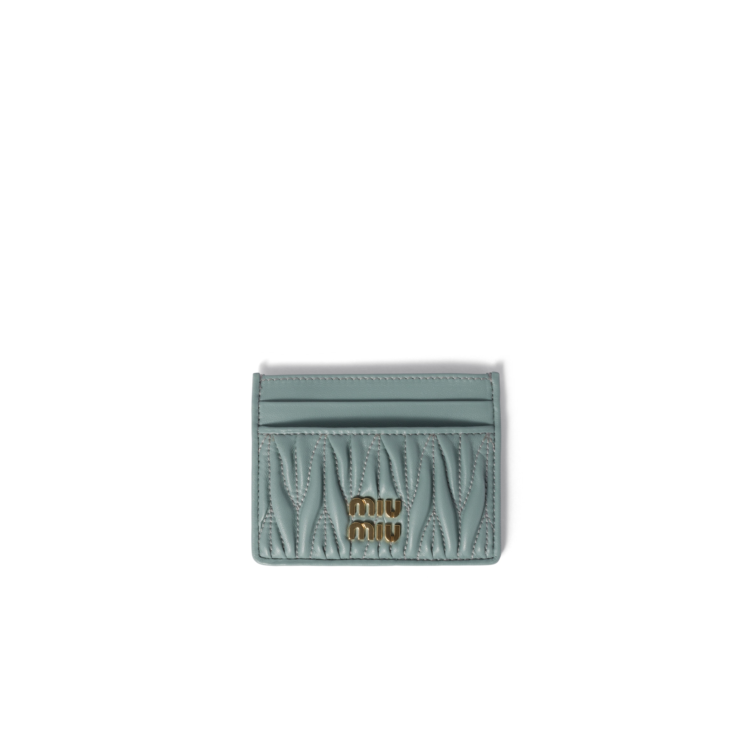 Miu Miu Matelassé Nappa Leather Card Holder, Woman, Powder Blue