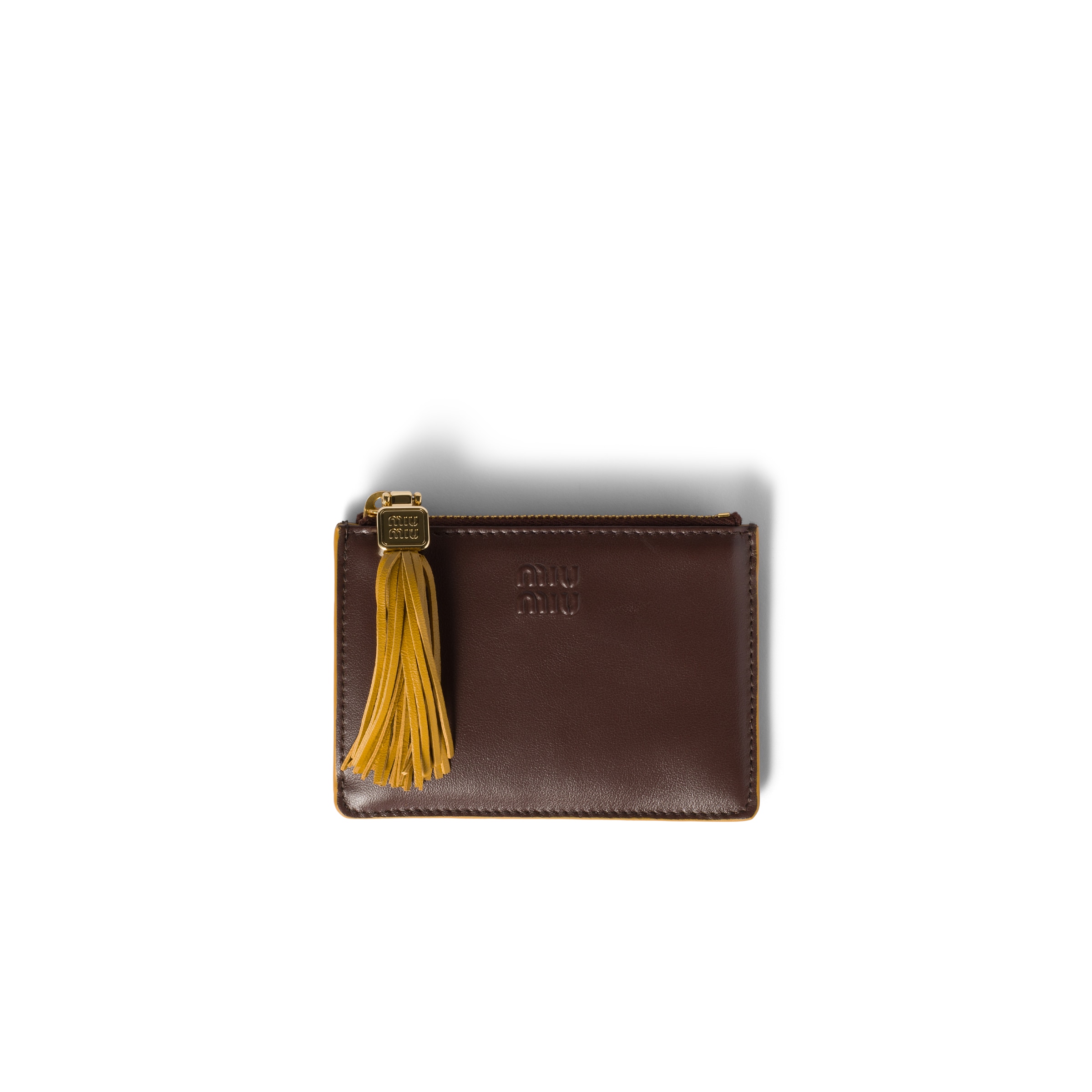 Miu Miu Leather Card Holder, Woman, Briarwood/whisky