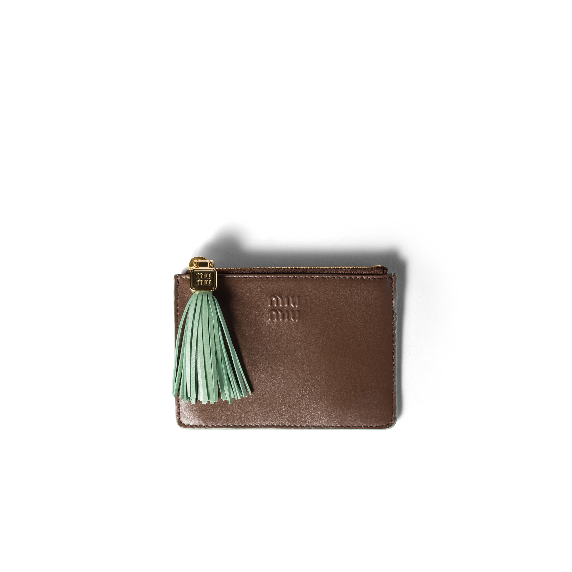 Miu Miu Leather Card Holder, Woman, Burnt/aquamarine