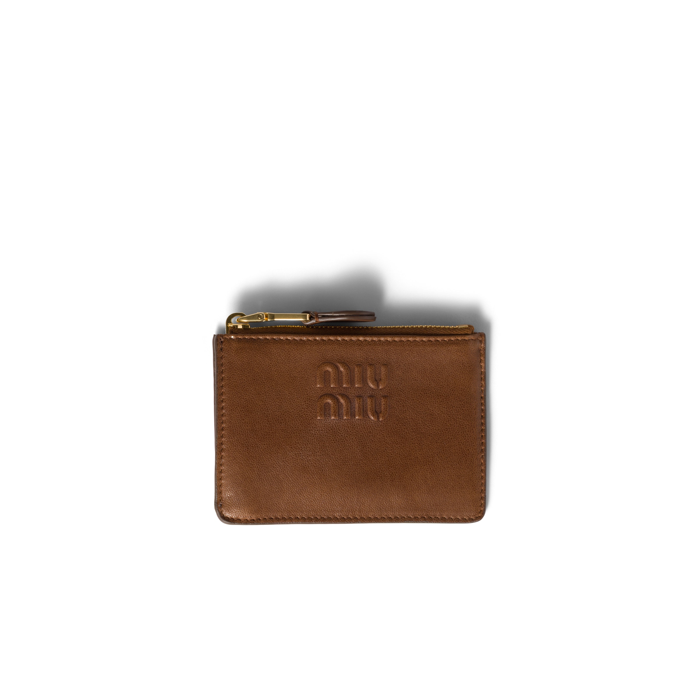 Miu Miu Nappa Leather Card Holder, Woman, Oak
