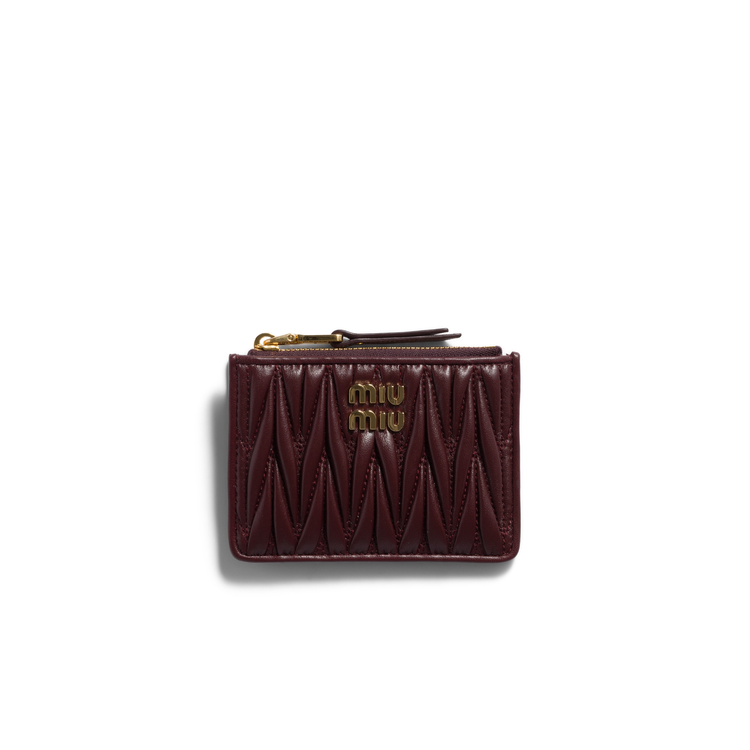 Miu Miu Matelassé Nappa Leather Card Holder, Woman, Burgundy