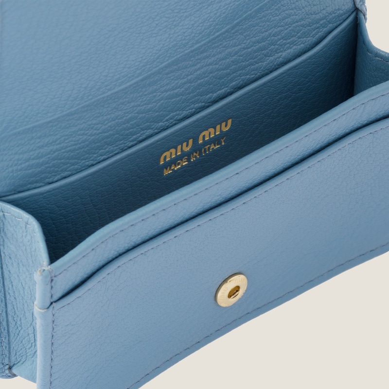 Astral Blue Madras Leather Card Holder Miu Miu
