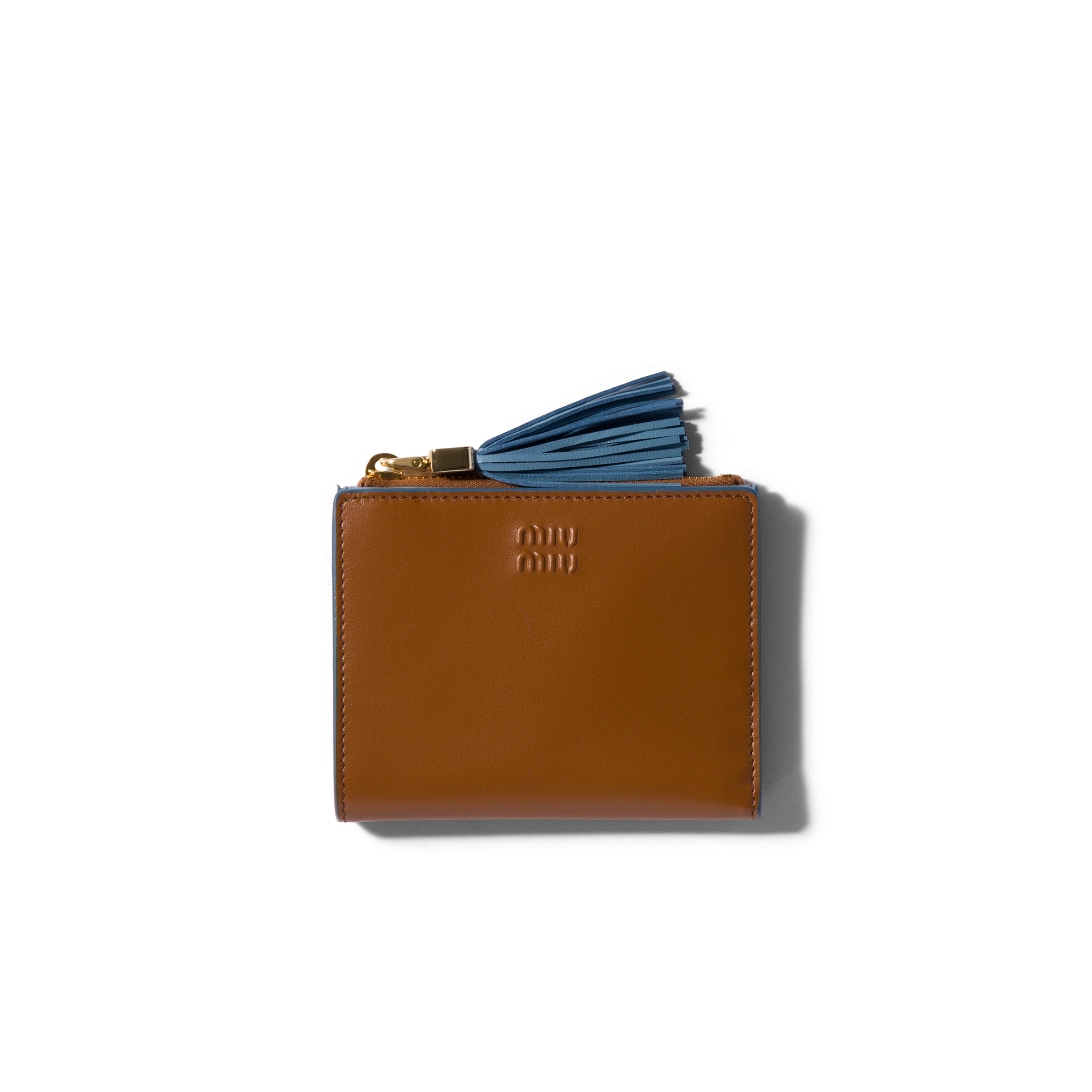 Miu Miu Small Leather Wallet, Woman, Cognac/astral Blue