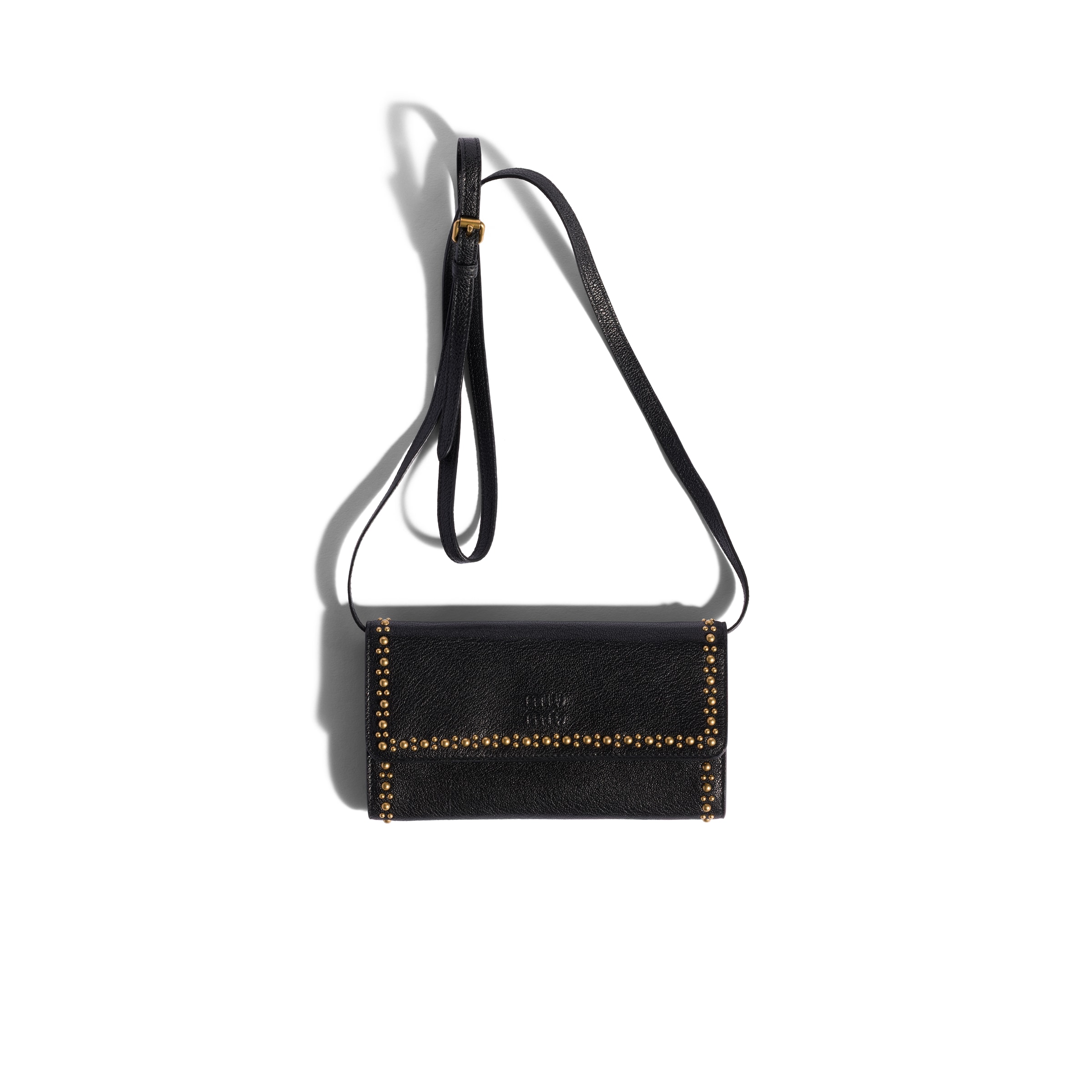 Leather Wallet With Shoulder Strap, Woman, Black