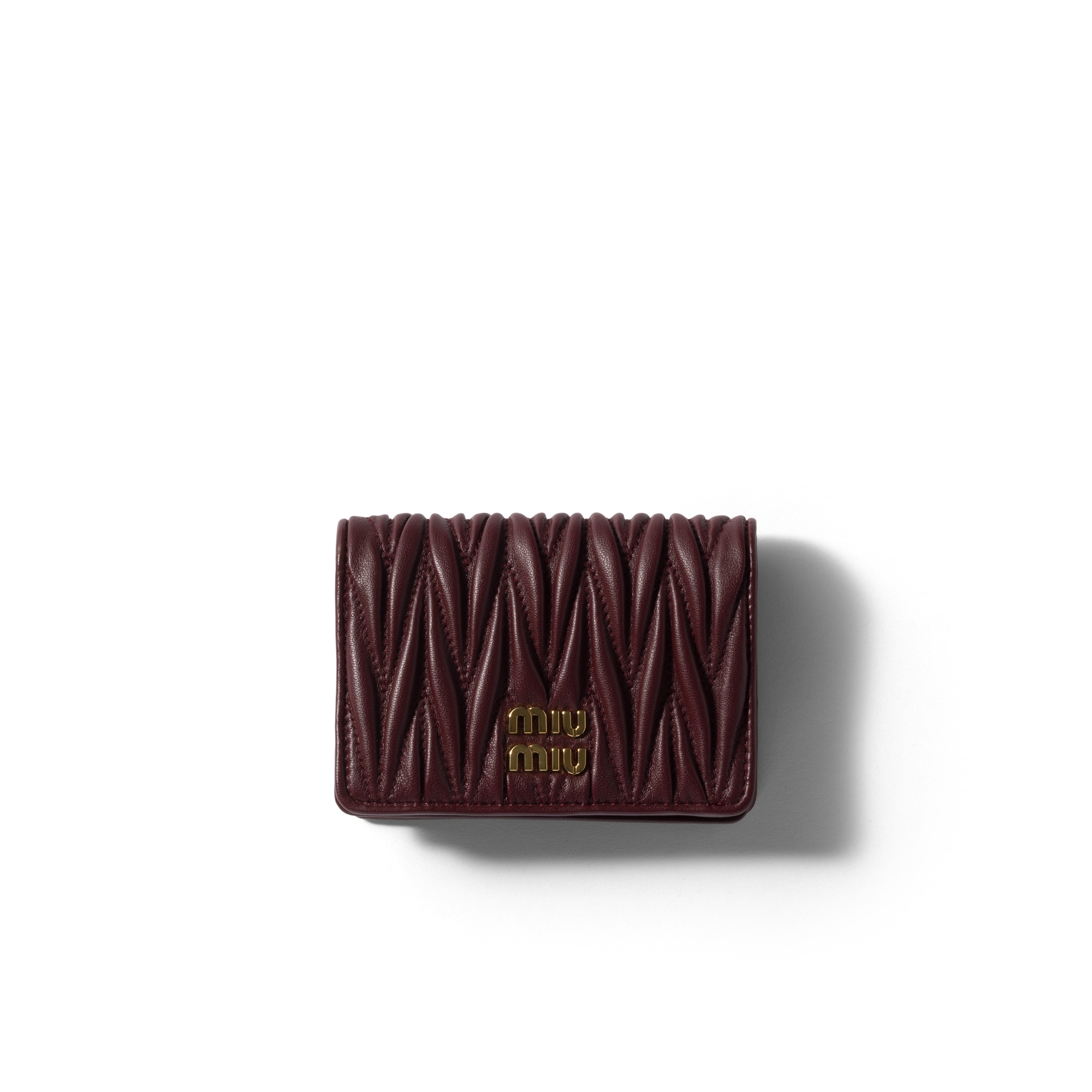 Miu Miu Small Matelassé Nappa Leather Wallet, Woman, Burgundy