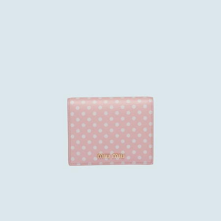 Printed Madras Leather Card Holder Sky Blue White Miu Miu