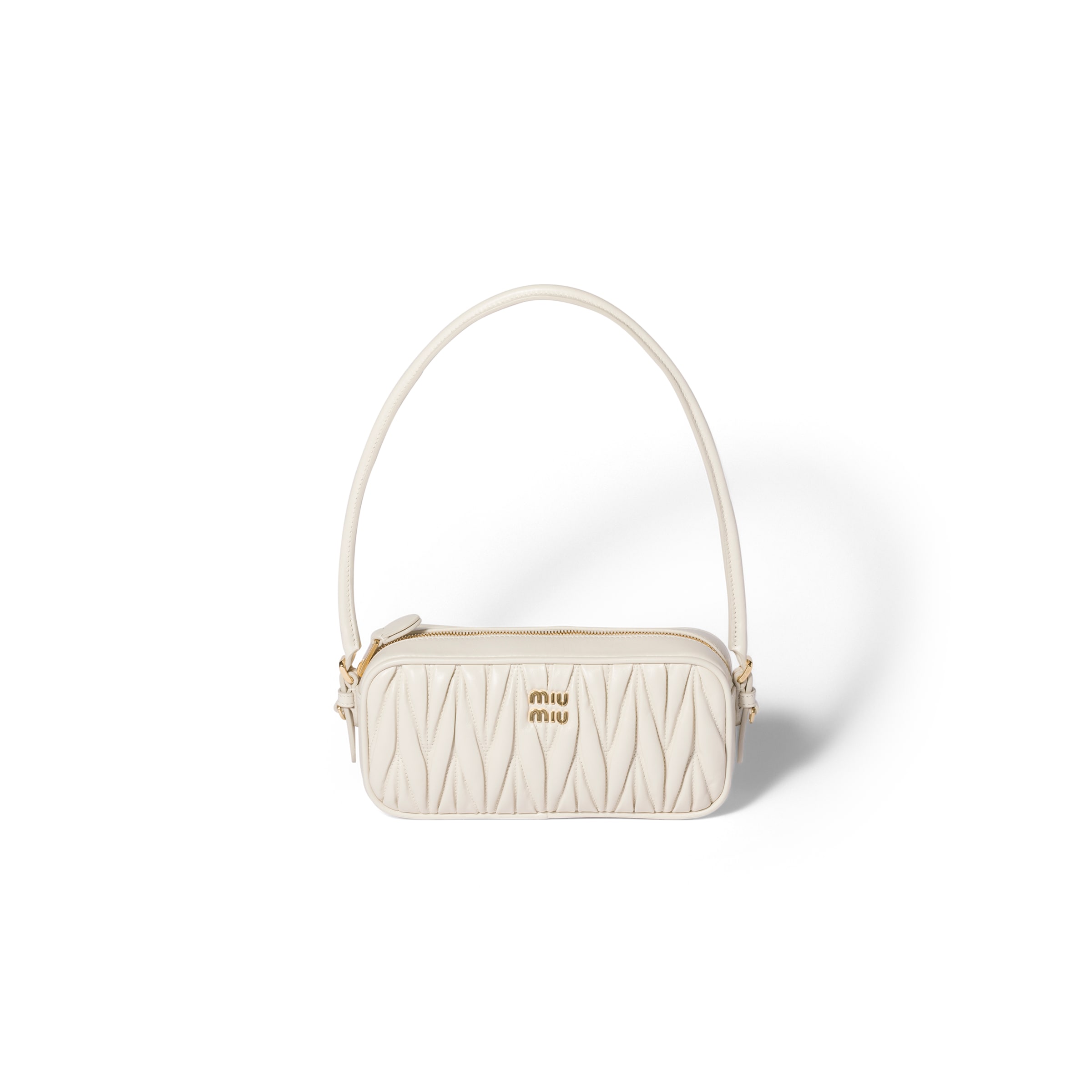 Matelassé Nappa Leather Pouch, Woman, White