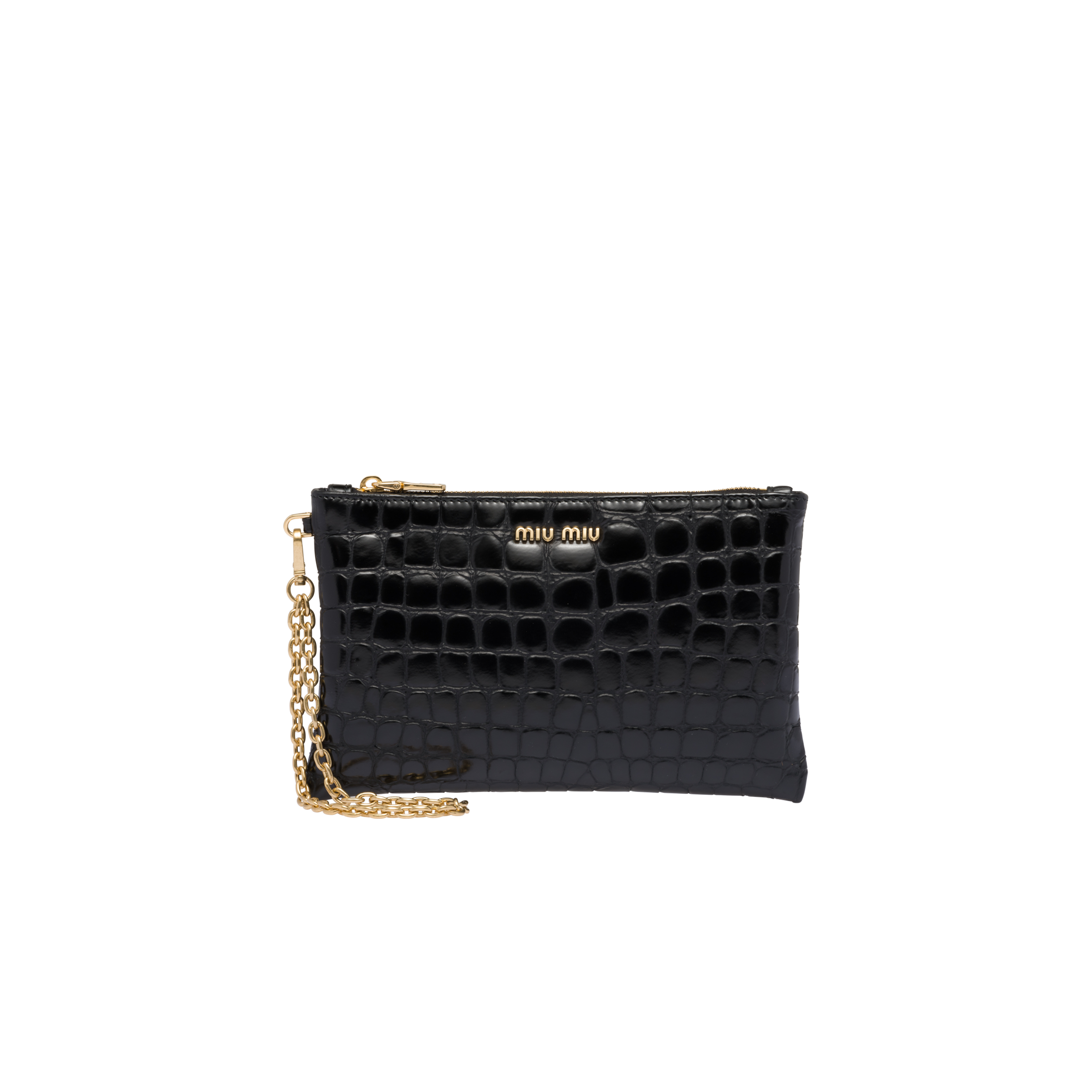 Crocoprint leather pouch Black Miu Miu