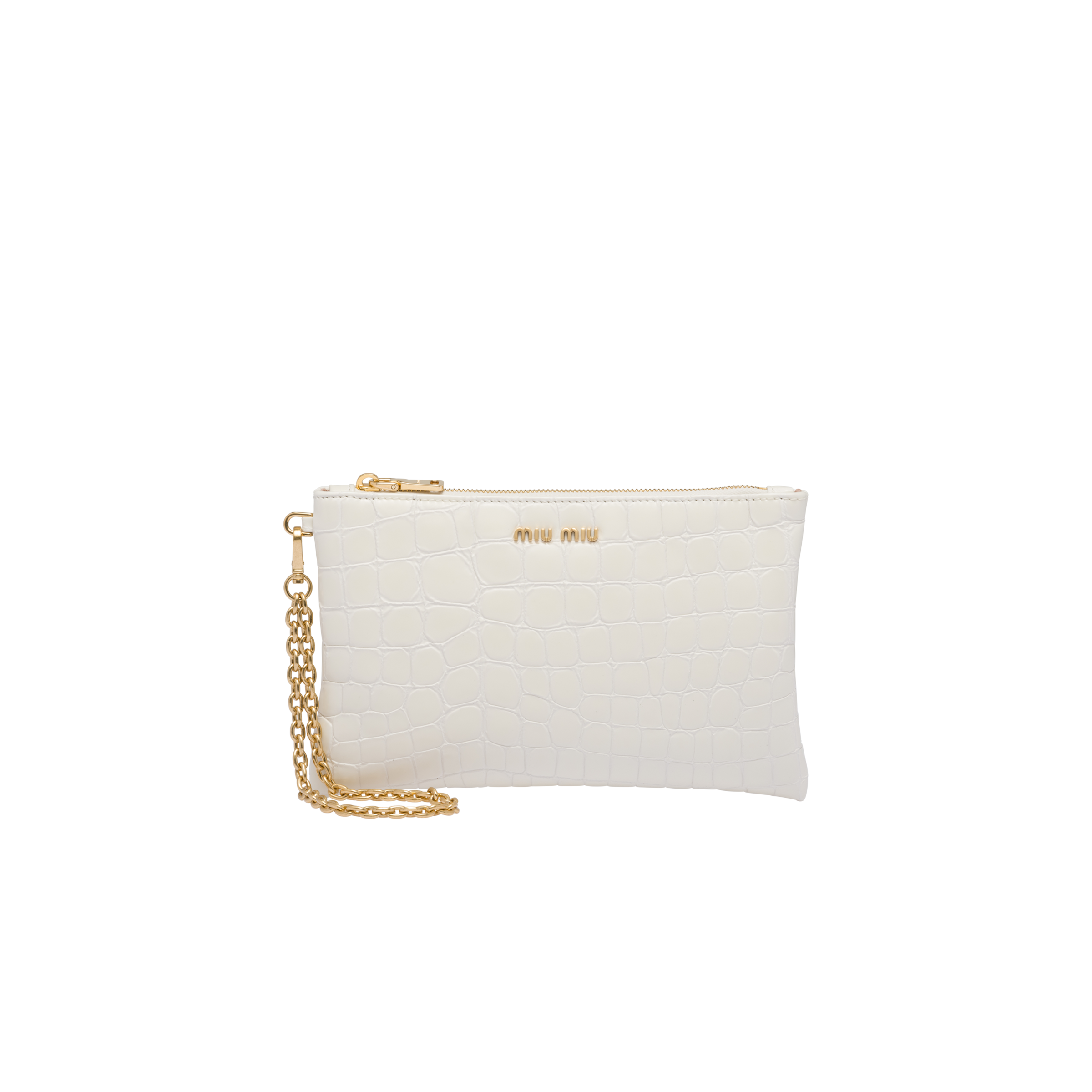 Croco-print leather pouch White | Miu Miu