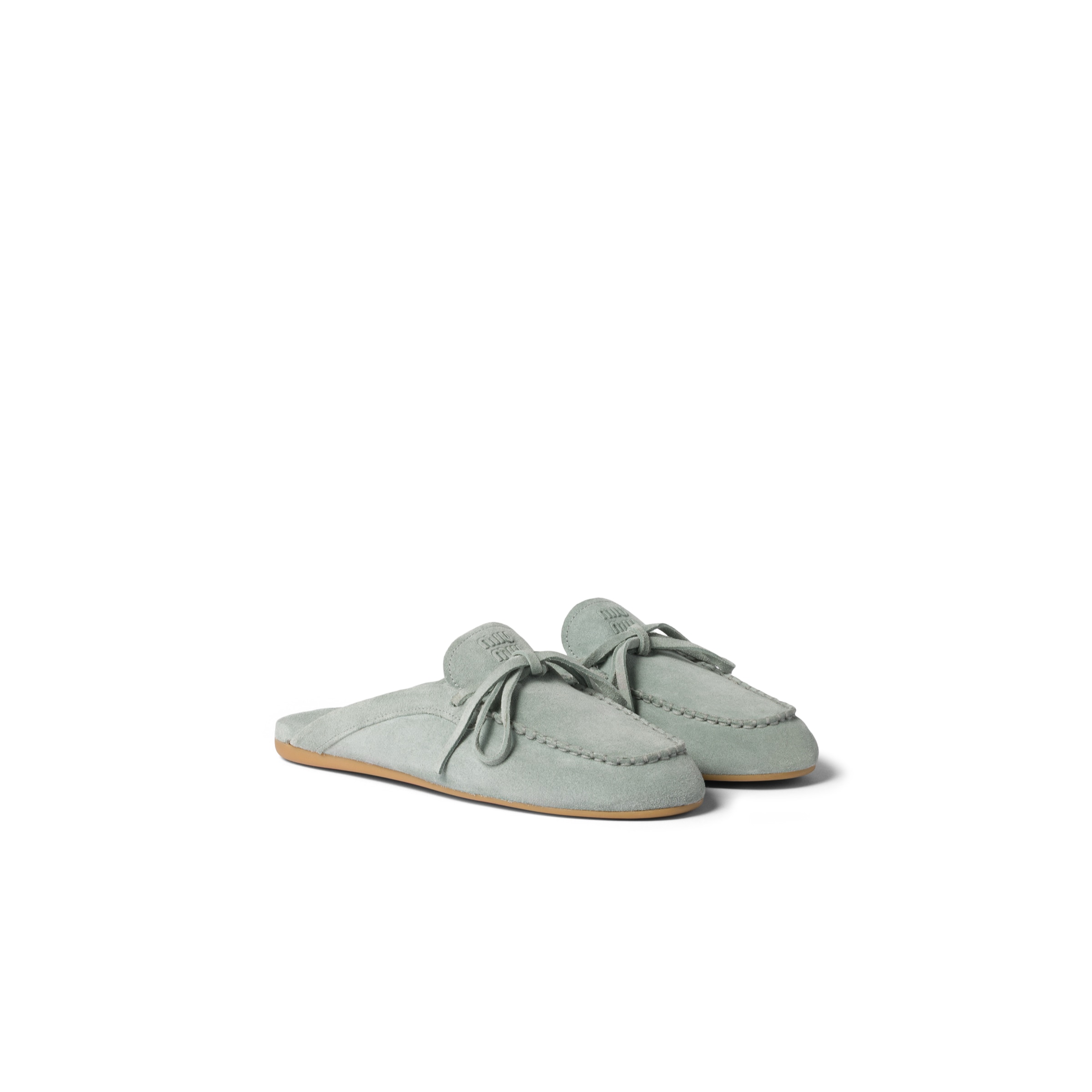 Miu Miu Suede Deck Mules, Woman, Powder Blue, Size 39