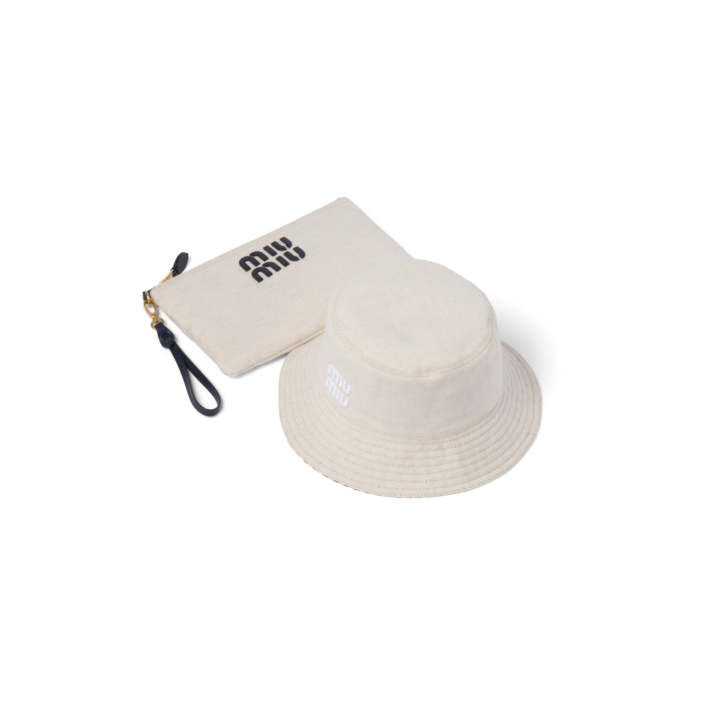 Miu Miu Chapeau Réversible Avec Pochette, Femme, Beige/bleu Baltique, Taille S