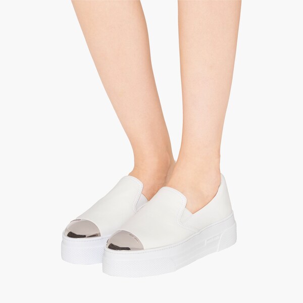 white leather slippers