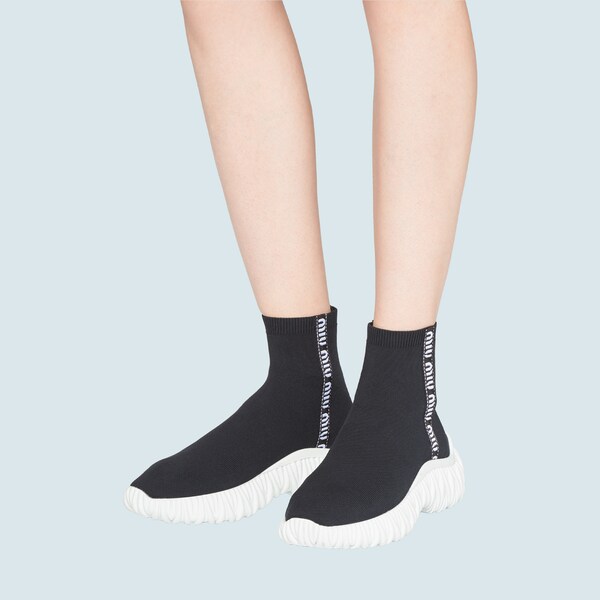 Knit fabric high-top sneakers | Miu Miu 