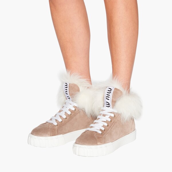 Suede High Top Sneakers Mink Toned Natural Miu Miu