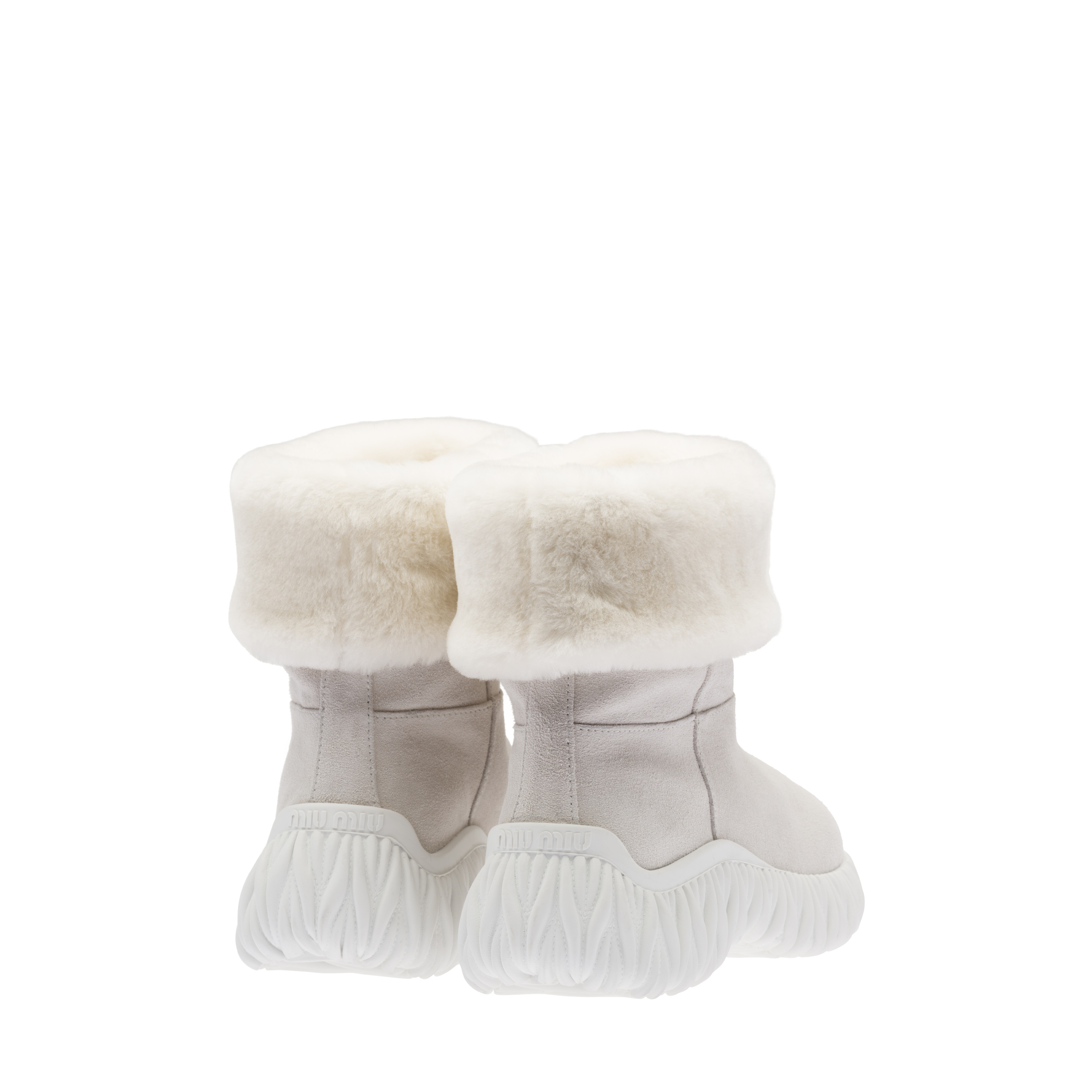 麂皮翻边短靴粉笔白 Miu Miu