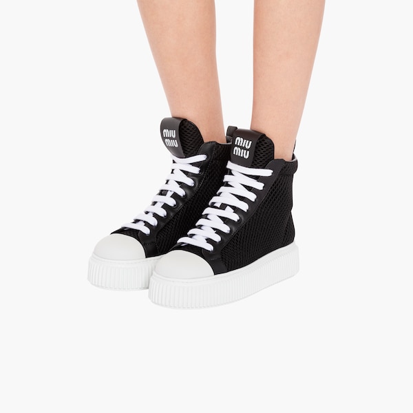 Mesh Flatform High Top Sneakers Black Miu Miu