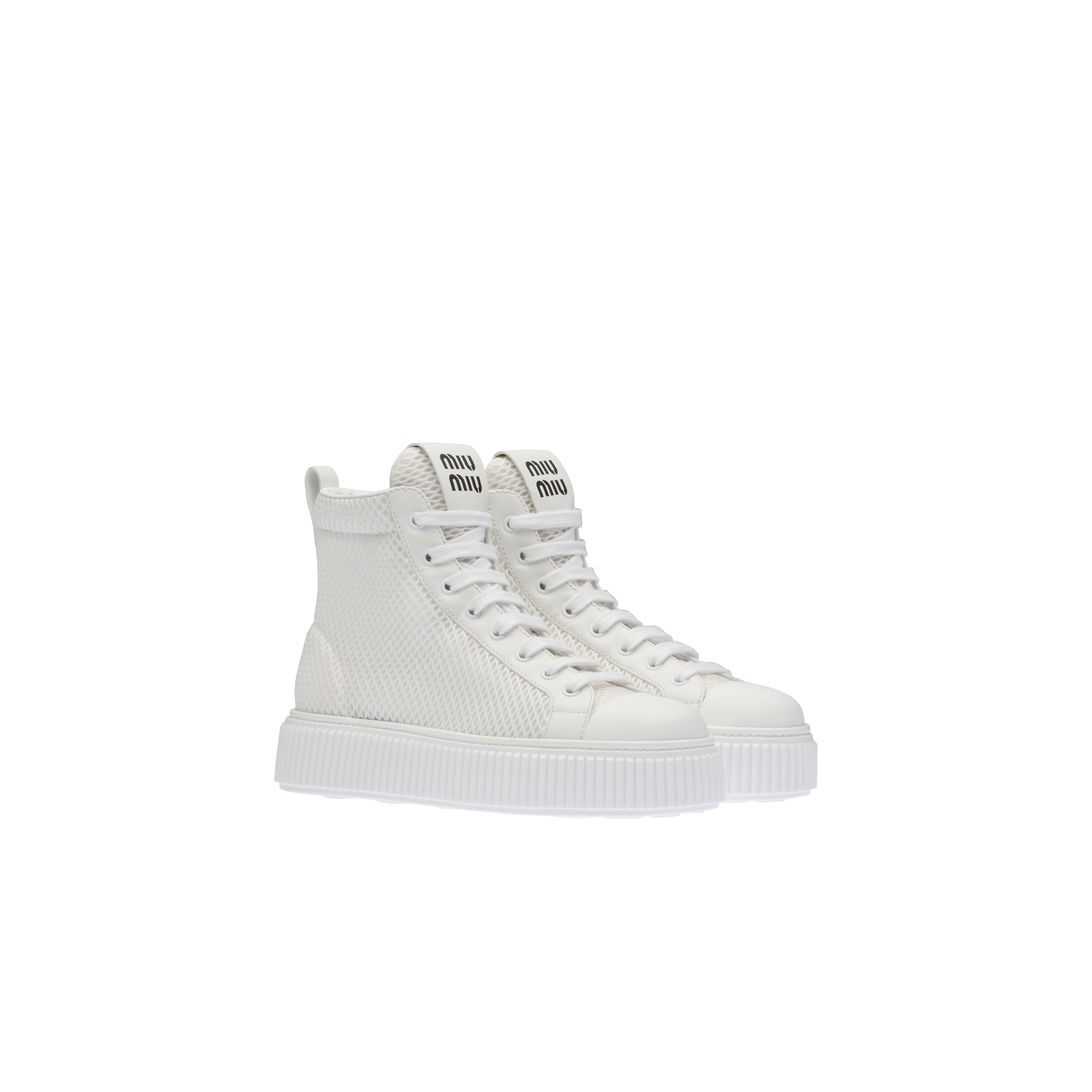 Mesh Flatform High Top Sneakers White Miu Miu