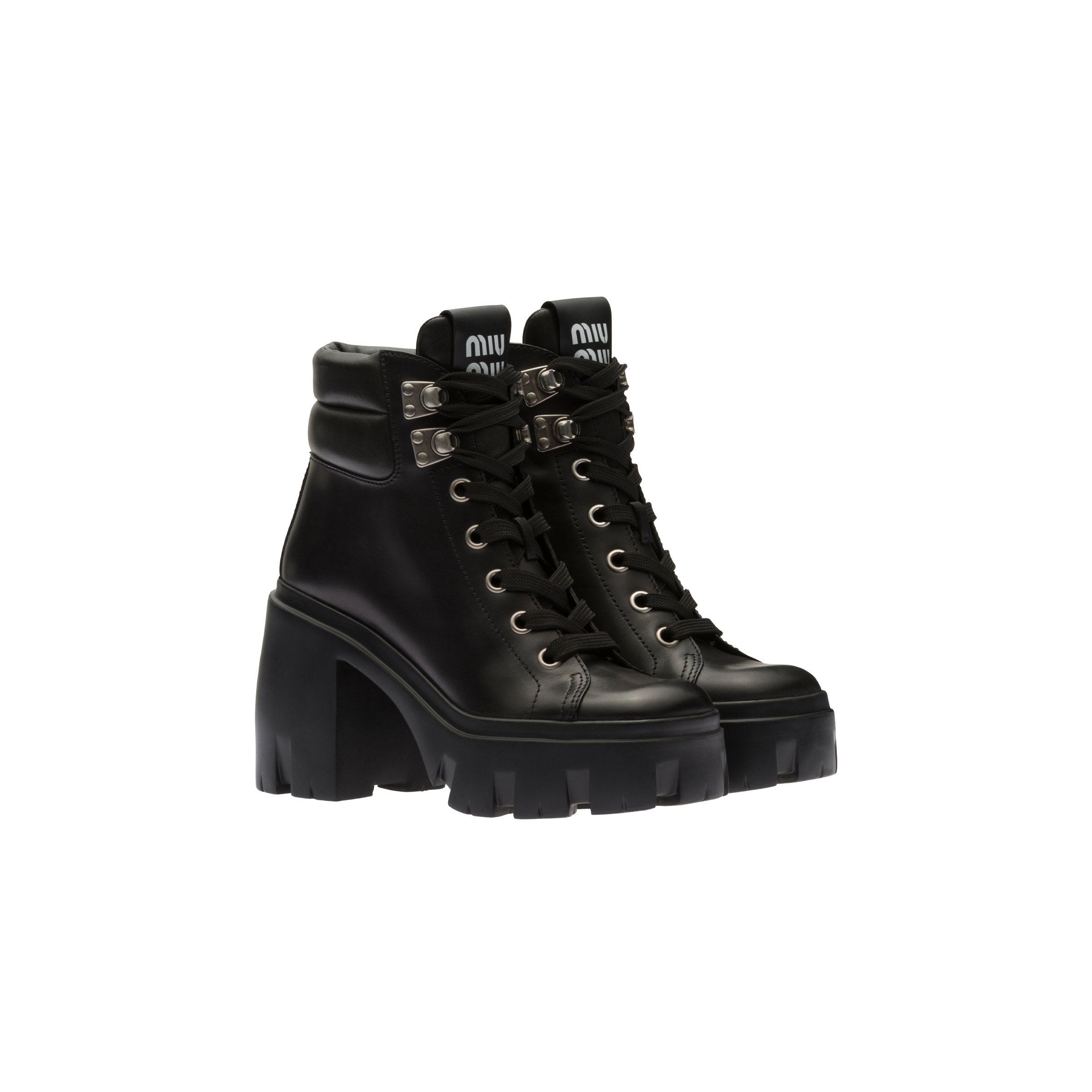 Black Leather Booties Miu Miu