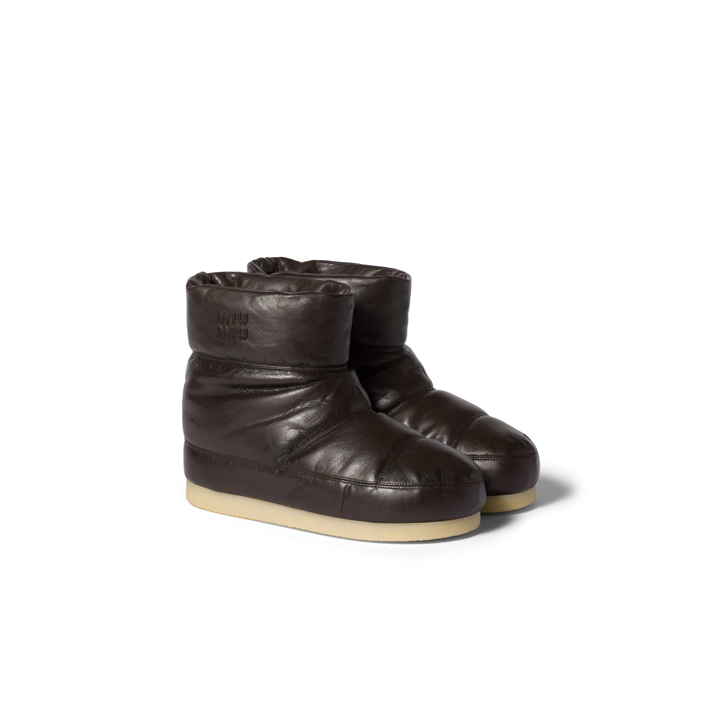 Miu Miu Padded Nappa Leather Booties In Coffee