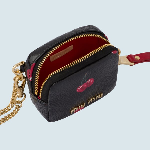 プリント入り マドラスレザー ミニポーチ ブラック レッド Miu Miu プリント入り マドラスレザー ミニポーチ ブラック レッド Miu Miu