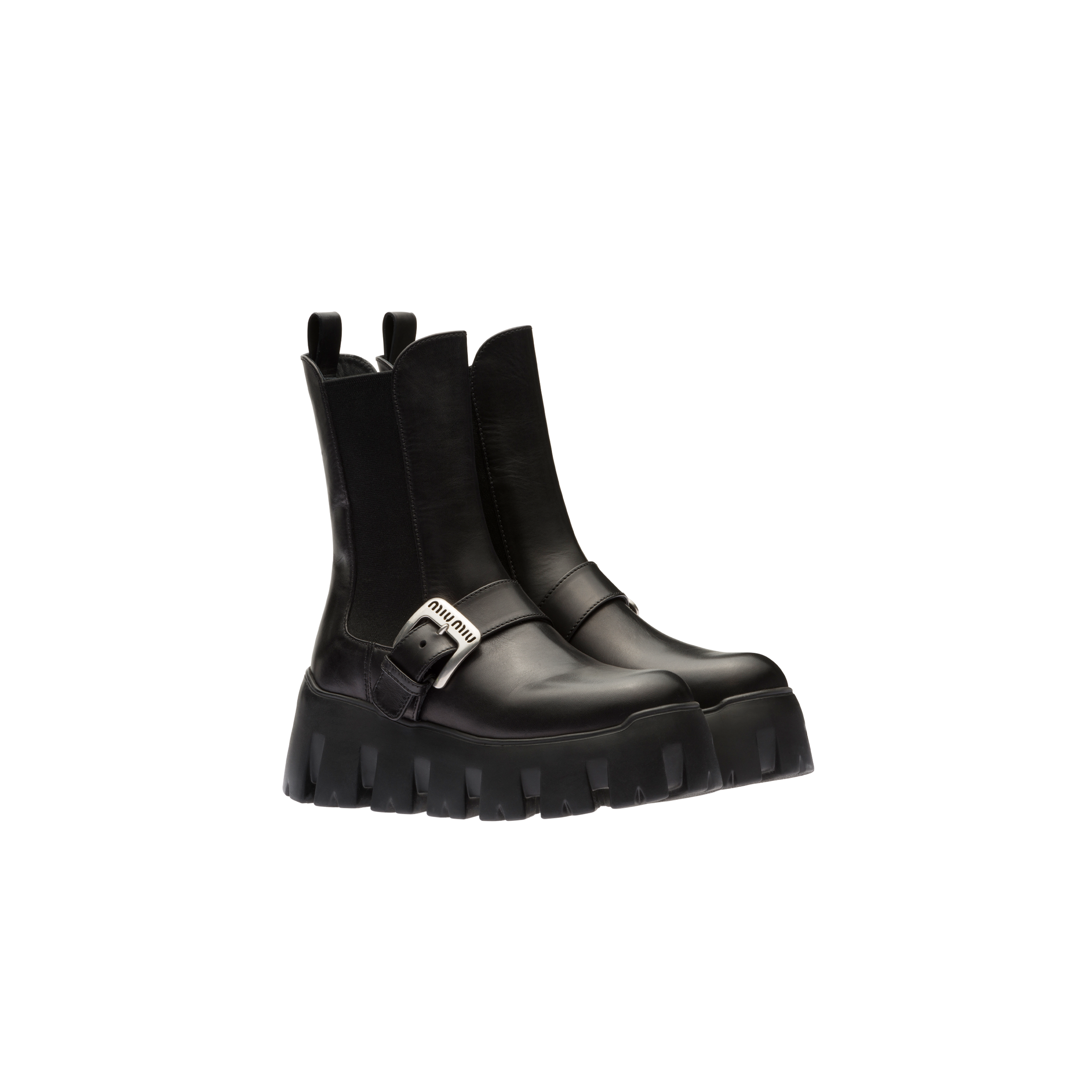 Leather Booties With Strap Black Miu Miu