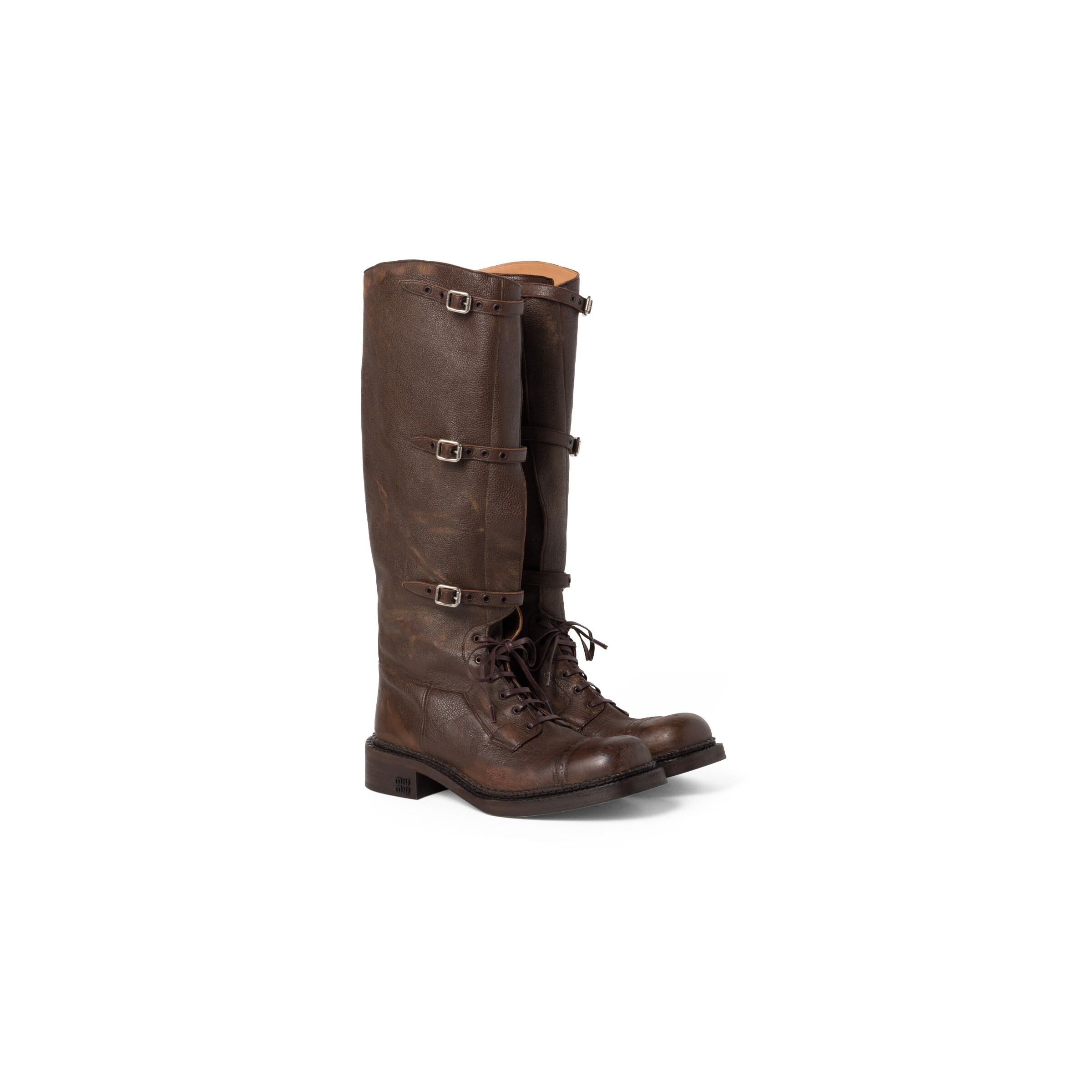 Miu Miu Bottes En Cuir, Femme, Marron Cacao, Taille 37,5
