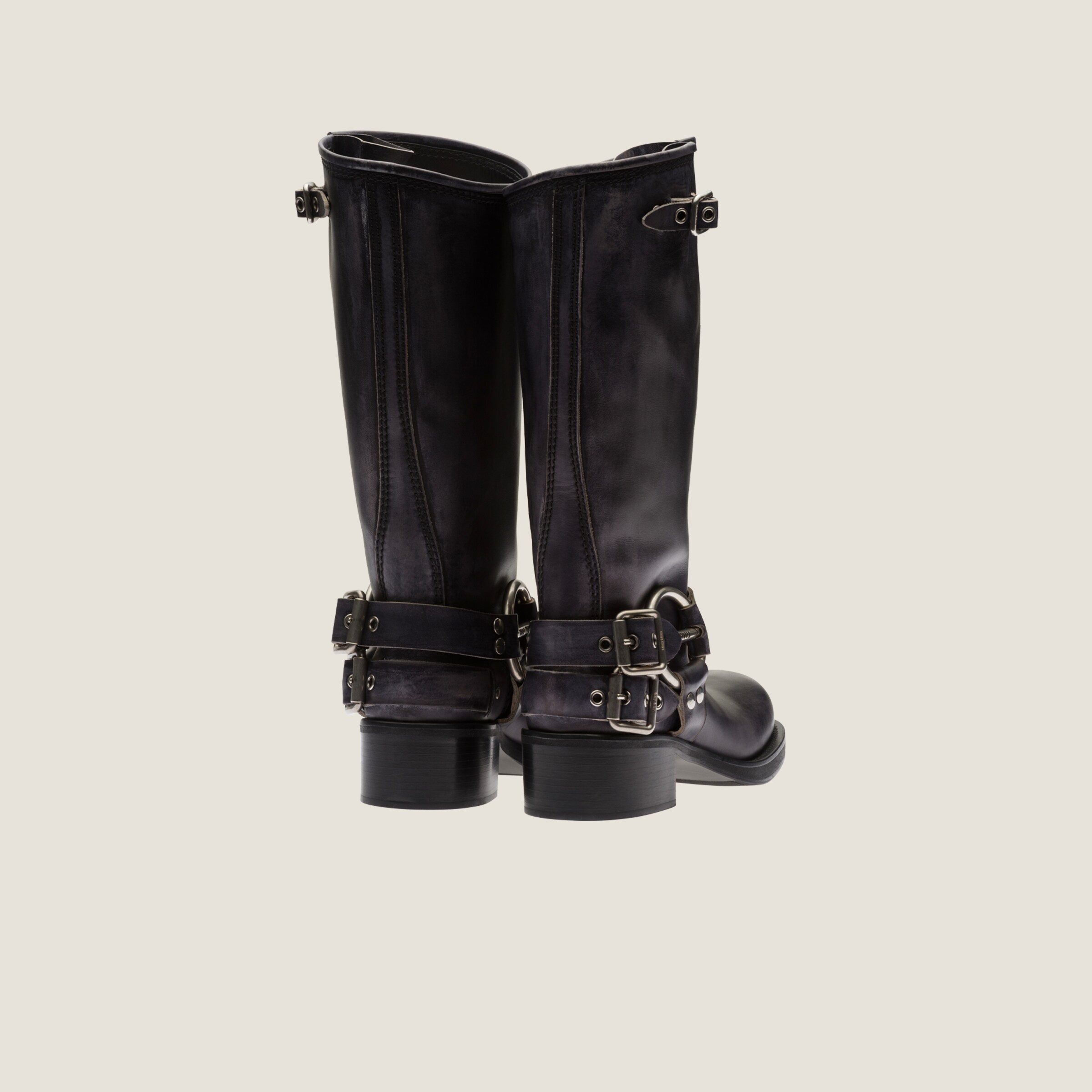 Black Leather Biker Boots Miu Miu