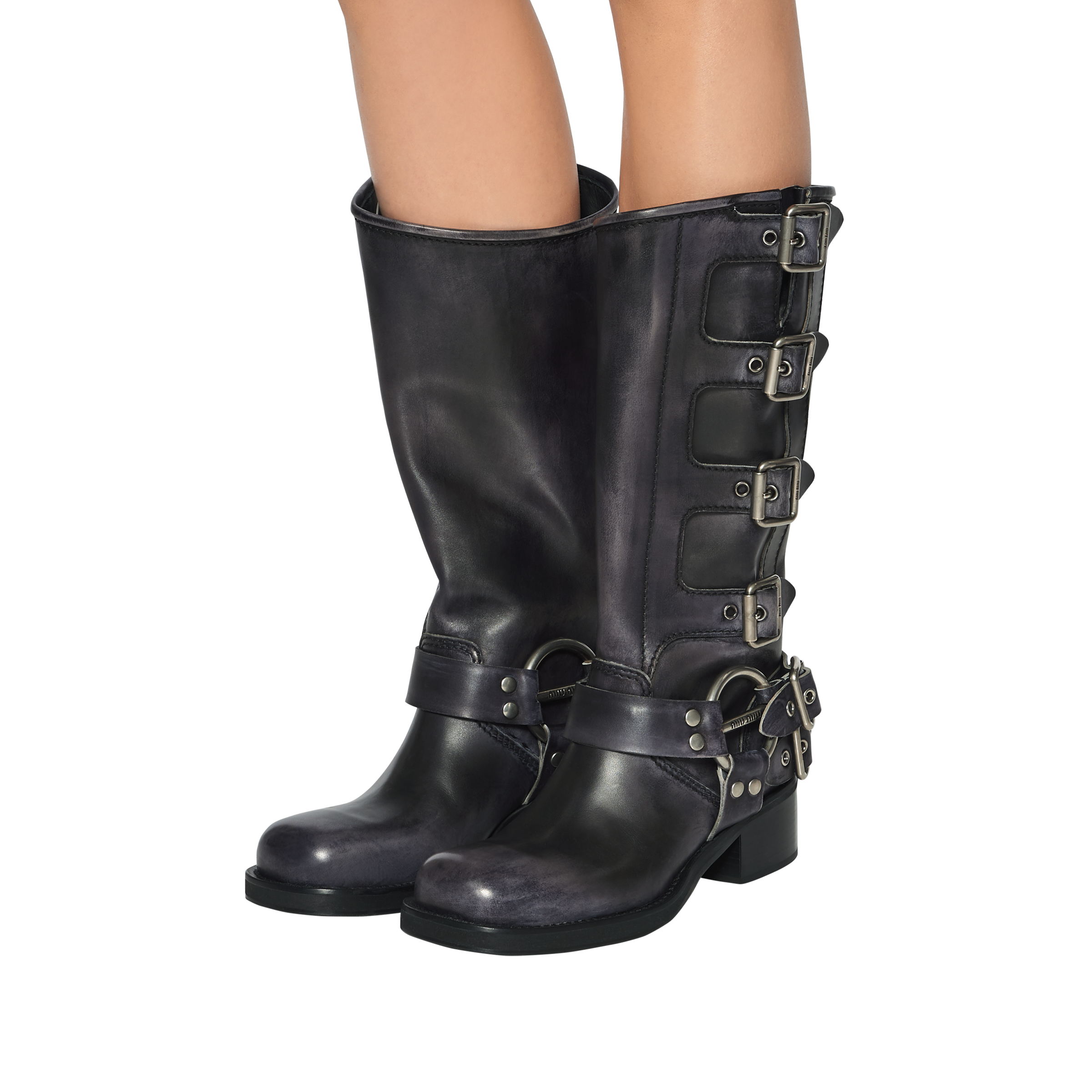 Black Leather Biker Boots Miu Miu