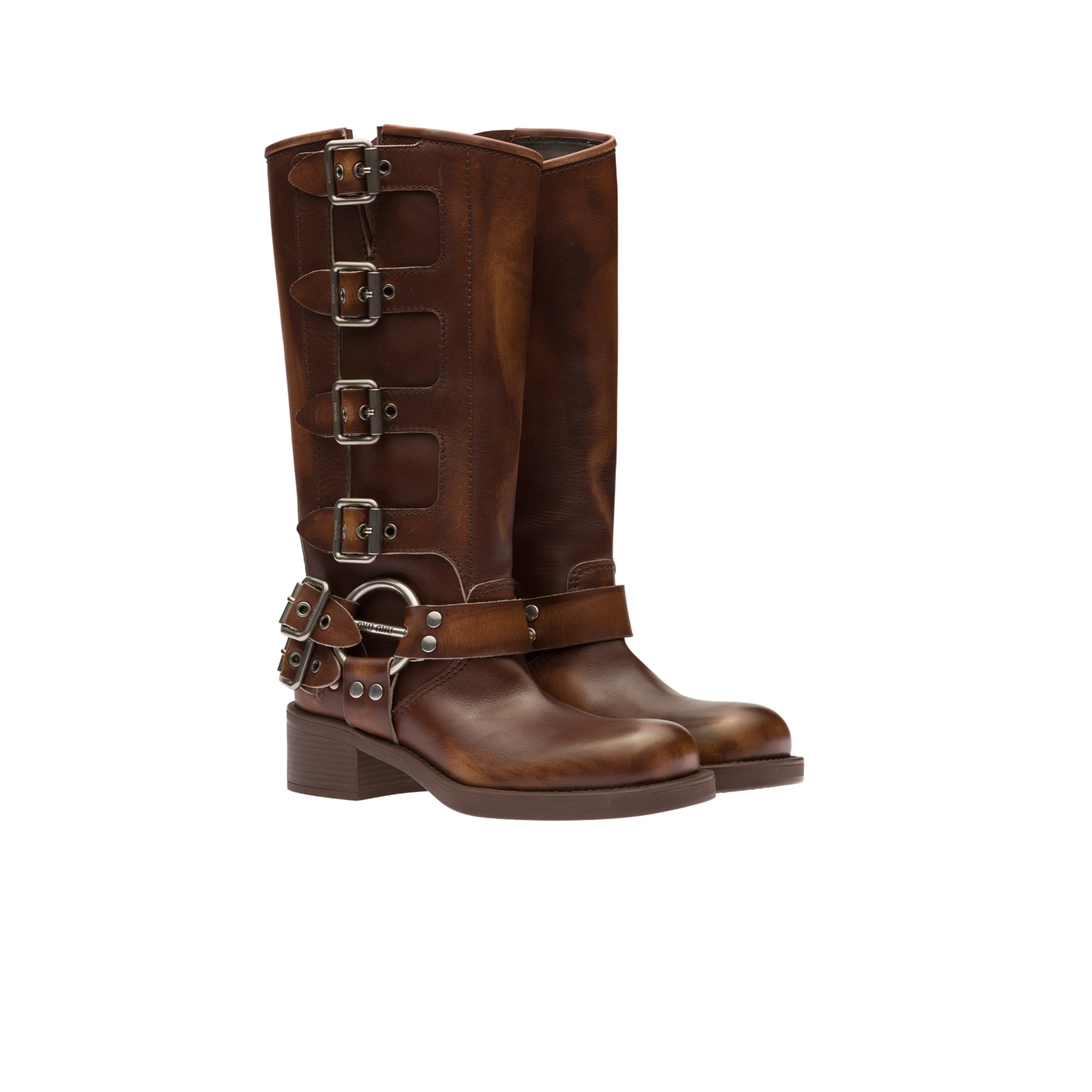 Miu Miu Bottes En Cuir, Femme, Terre De Sienne, Taille 37