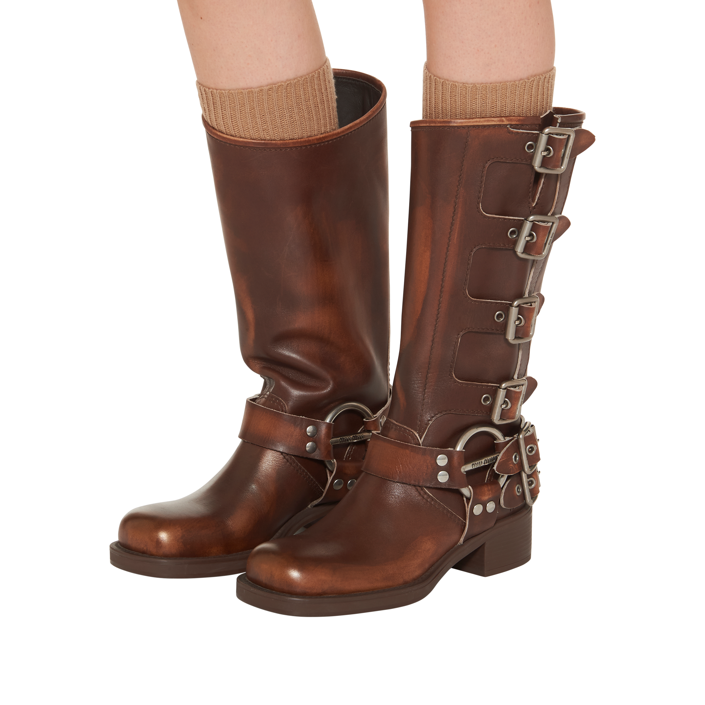 Leather biker boots