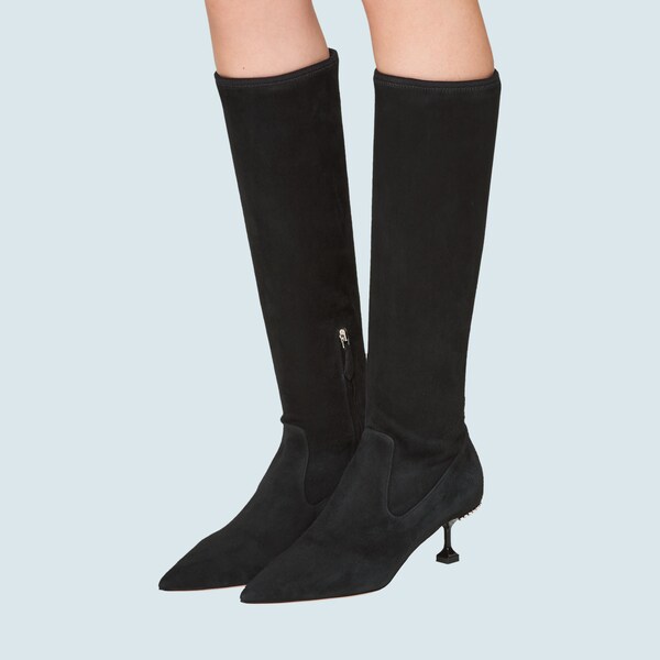 kitten heel suede boots